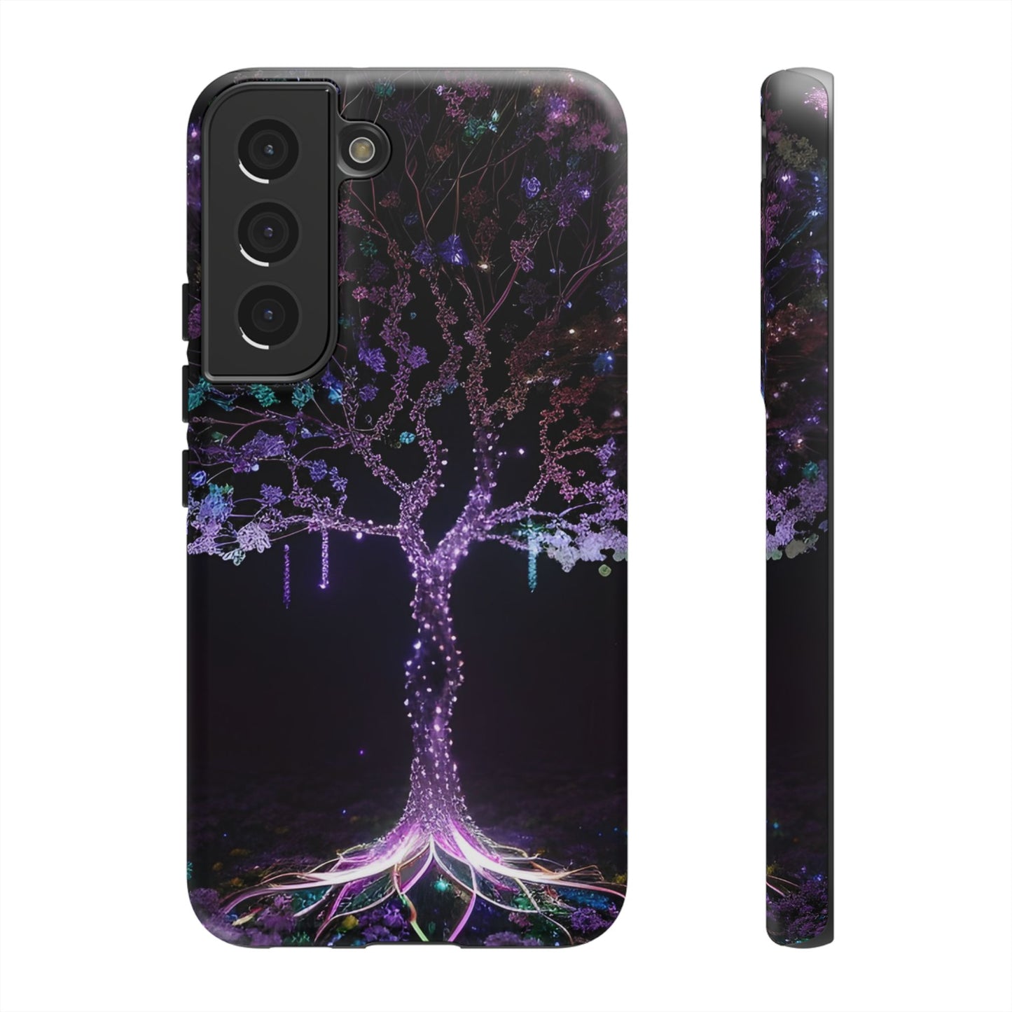 Dark Purple Tree Phone Case – Luminous Nature Art, Mystical Night Design Protective Cove