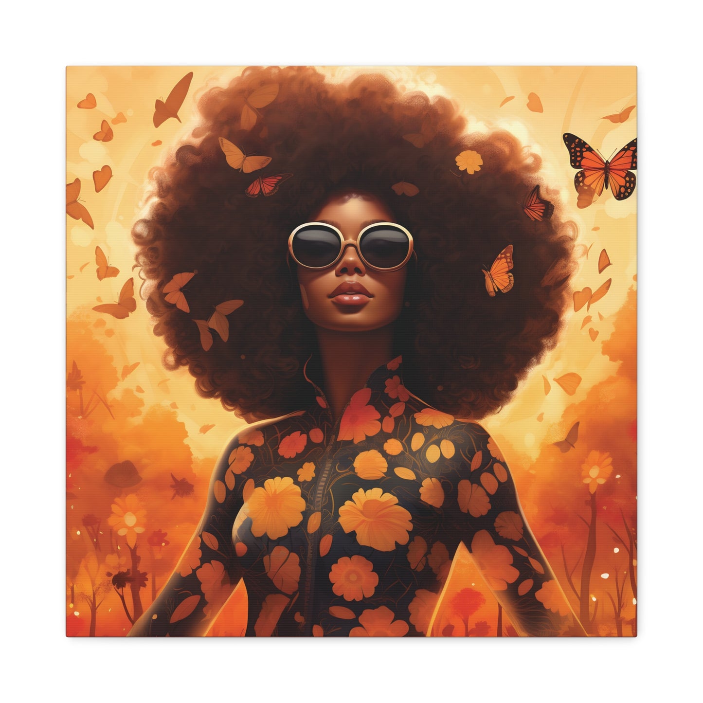 Floral Canvas Art, Bohemian Wall Decor, Afrocentric Home Decor, Vibrant Modern Art, Unique Gift Idea, Orange Butterfly Artwork