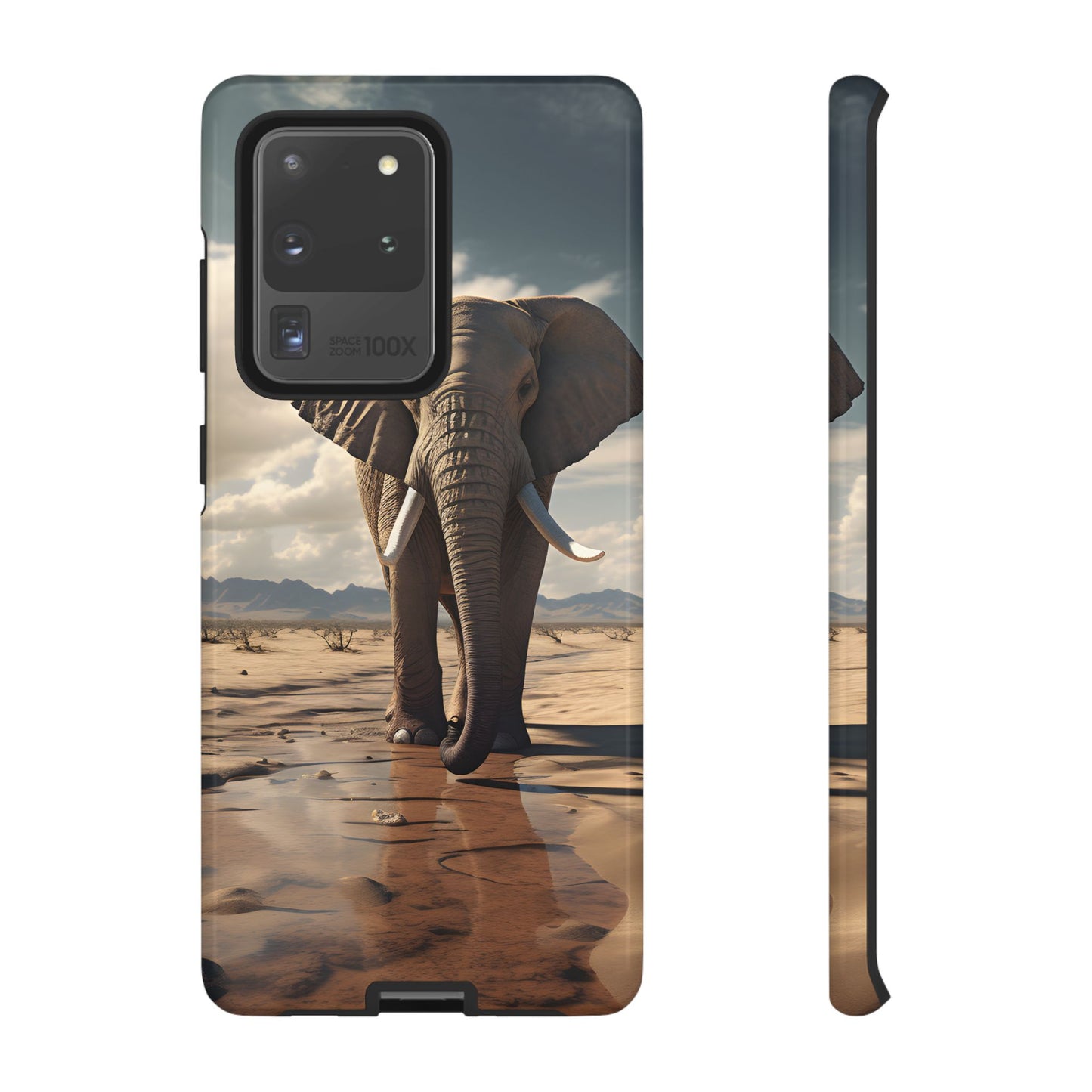 Elephant Drinking Water Phone Case - Wildlife Art in Dry Landscape Design, Nature-Inspired Protective Cover