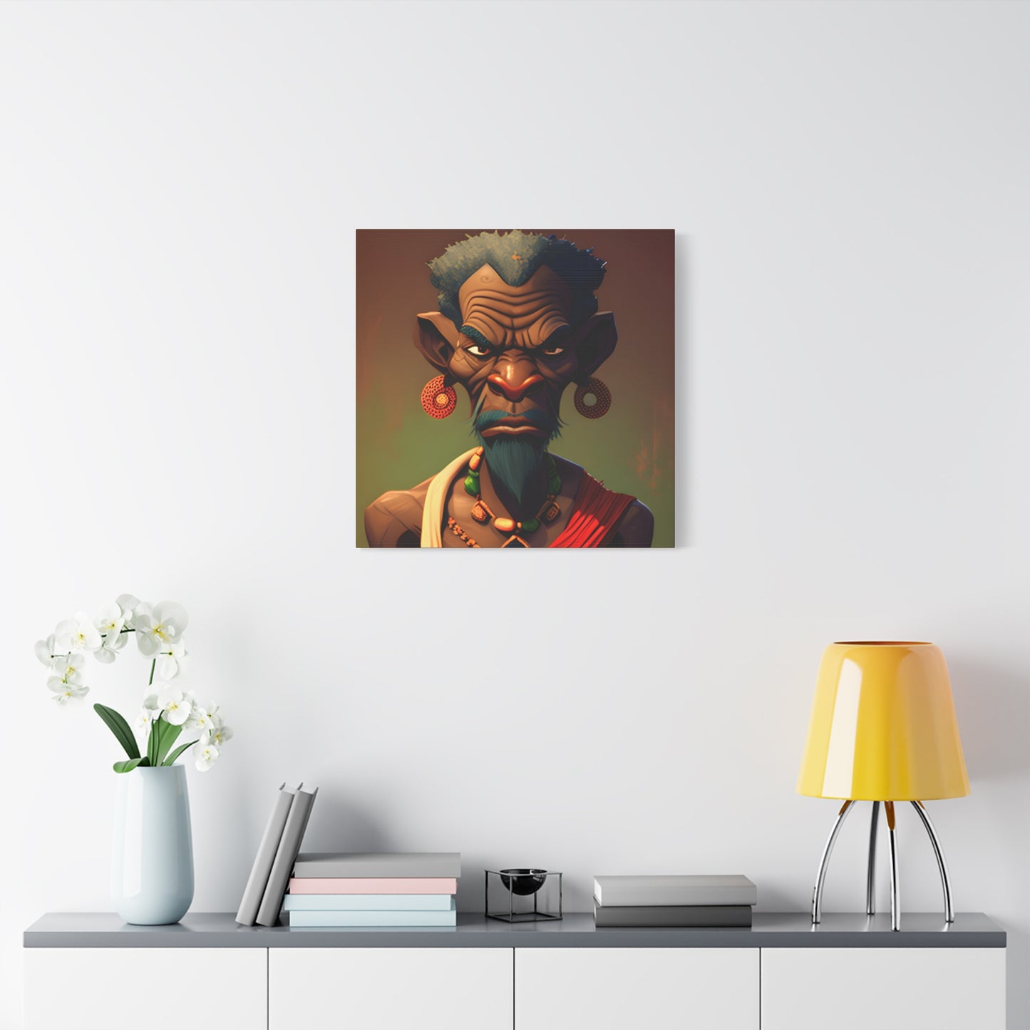 Afro Futurist Tribal Elder Portrait – Bold African Character Art Canvas Print, Home Decor, Ethnic Portrait, African Culture Print, Art Gift for Collectors