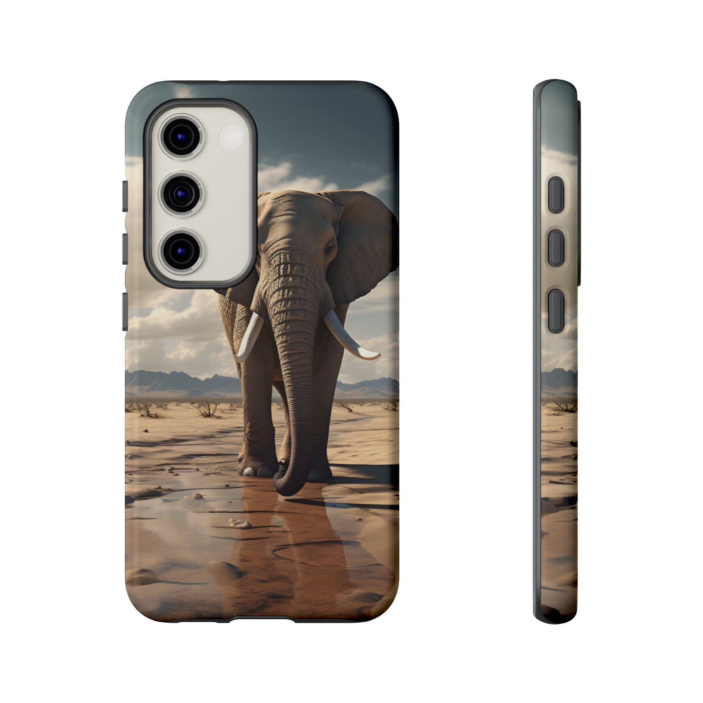 Elephant Drinking Water Phone Case - Wildlife Art in Dry Landscape Design, Nature-Inspired Protective Cover