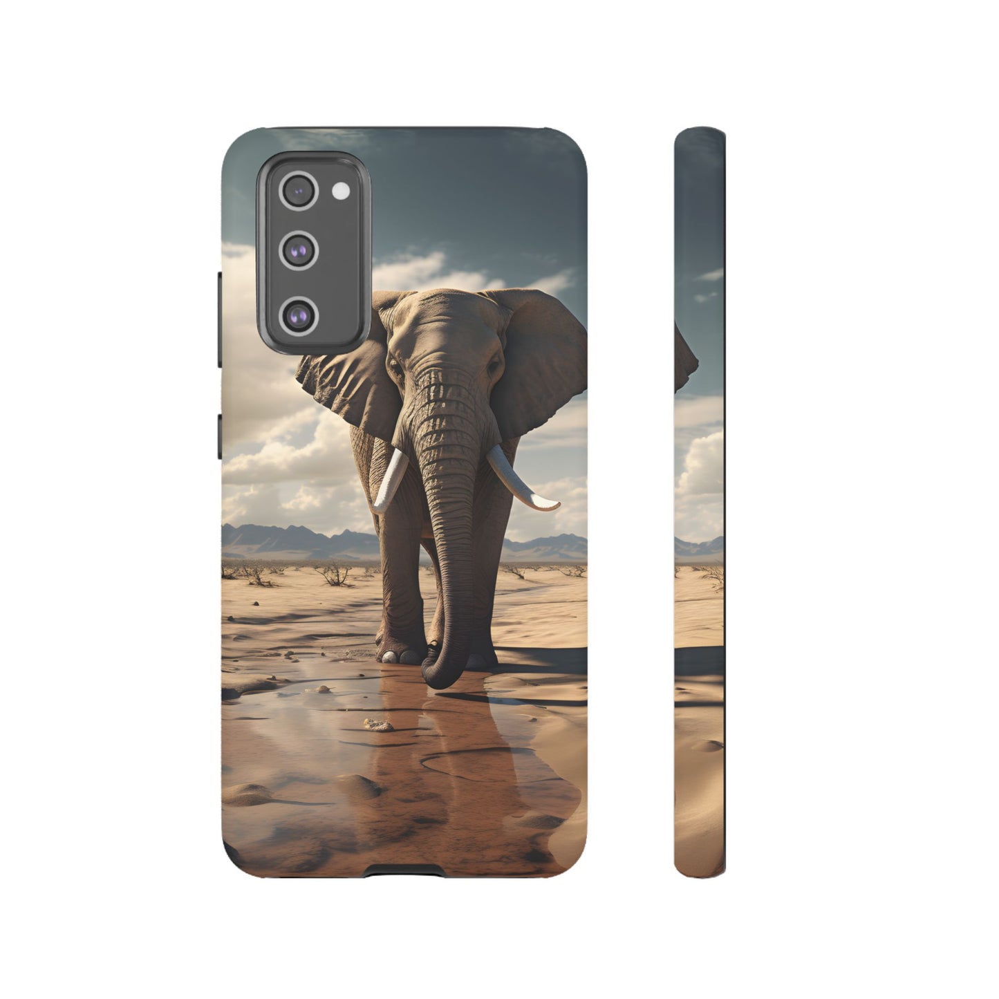 Elephant Drinking Water Phone Case - Wildlife Art in Dry Landscape Design, Nature-Inspired Protective Cover