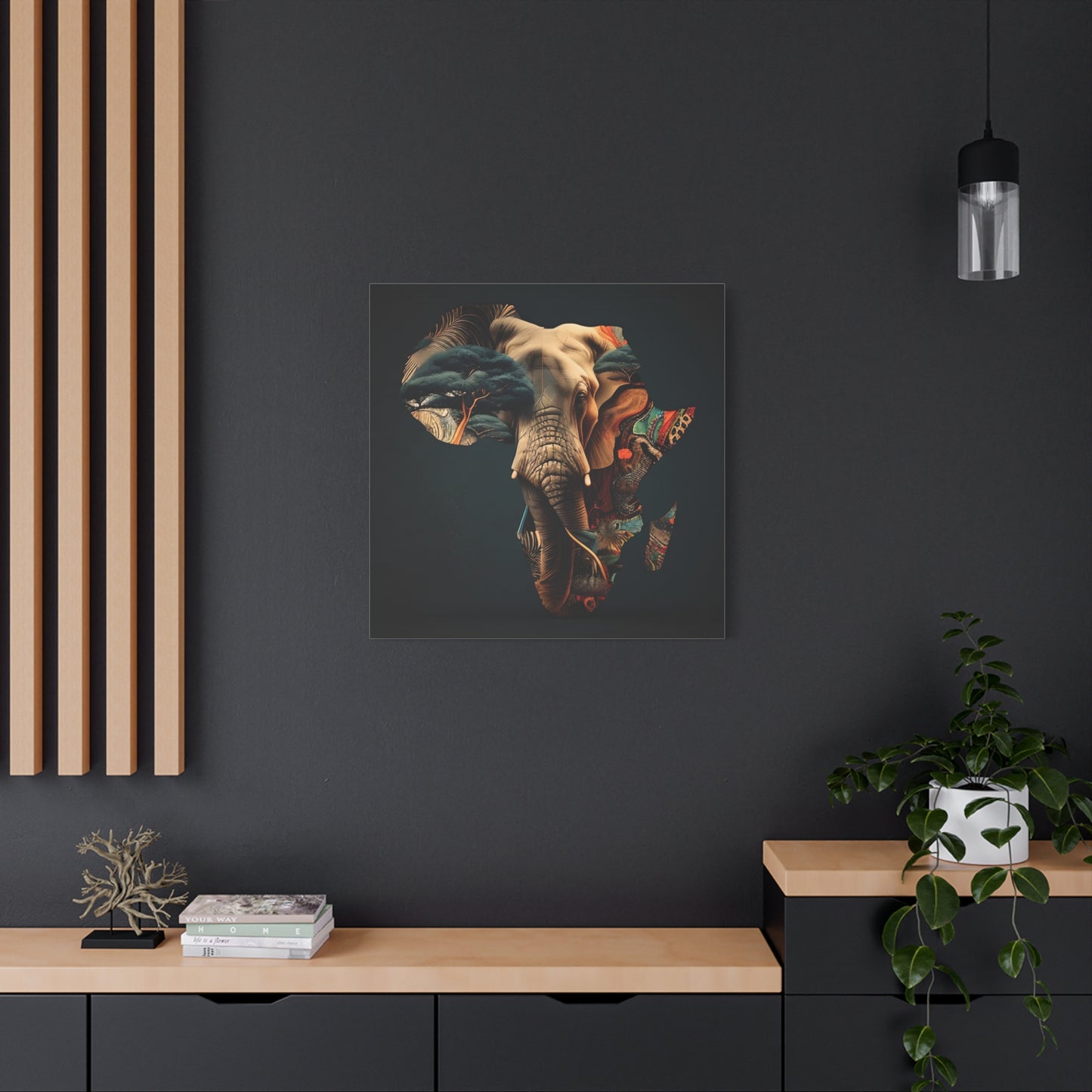 African Elephant Map Art – Tribal Wildlife Wall Decor of Africa Continent Stretched Canvas Art Print, Africa, Elephant Design, Home Decor, Wall Art, Wildlife Lover Gift, Art for Nature Enthusiasts
