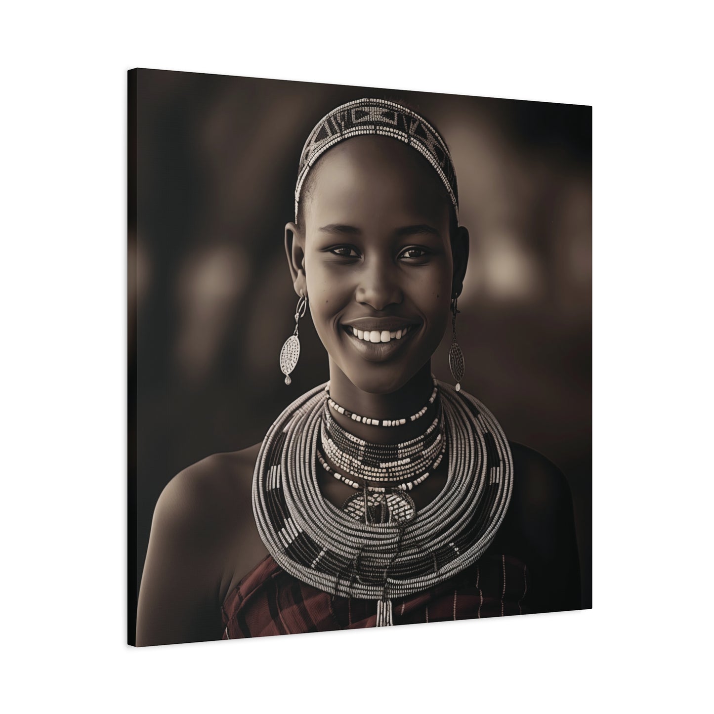 Stretched Canvas Art Print of a Smiling Maasai Woman, Ethnic Wall Décor, Home, Office, Cultural Celebration, Gift Idea