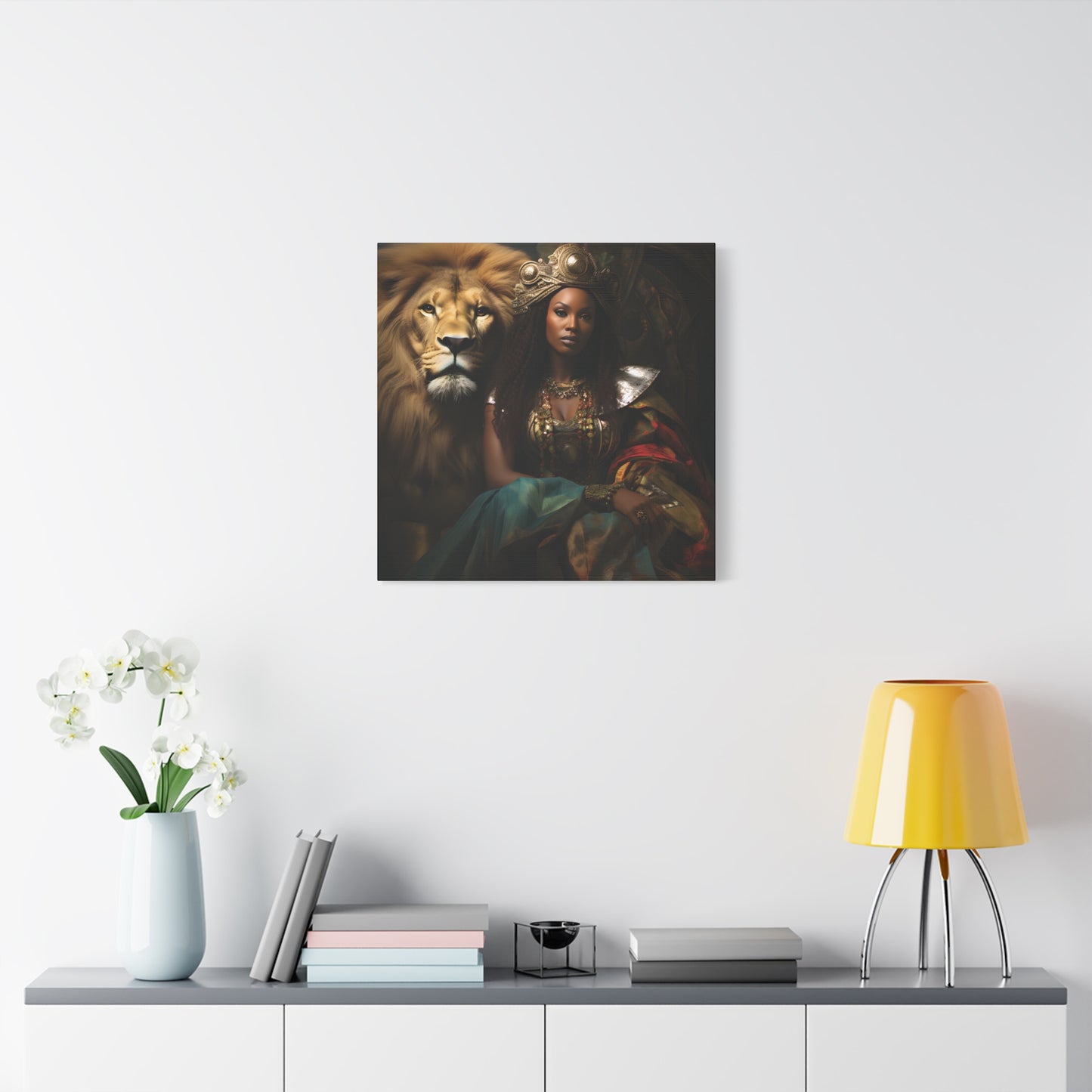 African Queen and Lion Royal Portrait – Regal Afrocentric Wall Art Print, Home Decor, Gift for Animal Lovers, Royalty Theme, Artful Decor