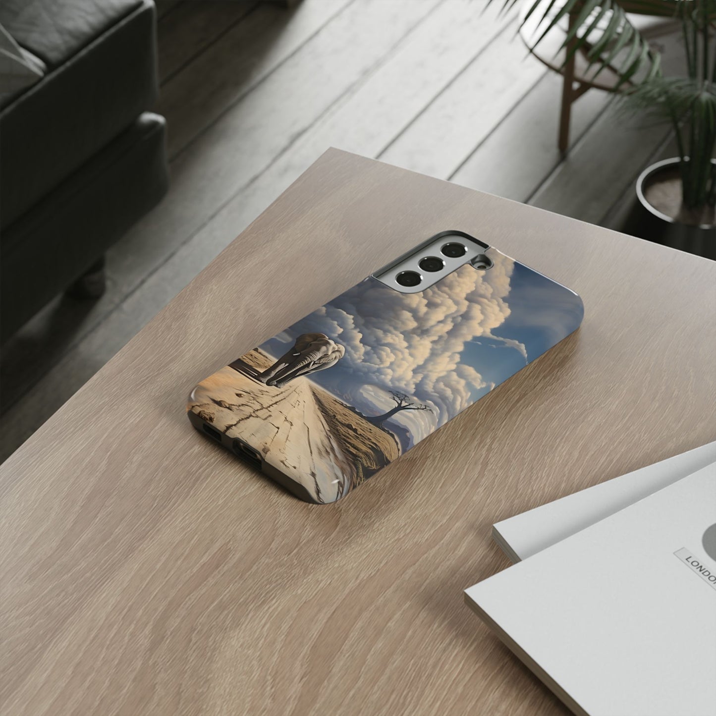 Elephant on Old Road Phone Case – Majestic Wildlife Art with Dramatic Cloud, Nature-Inspired Protective Cover