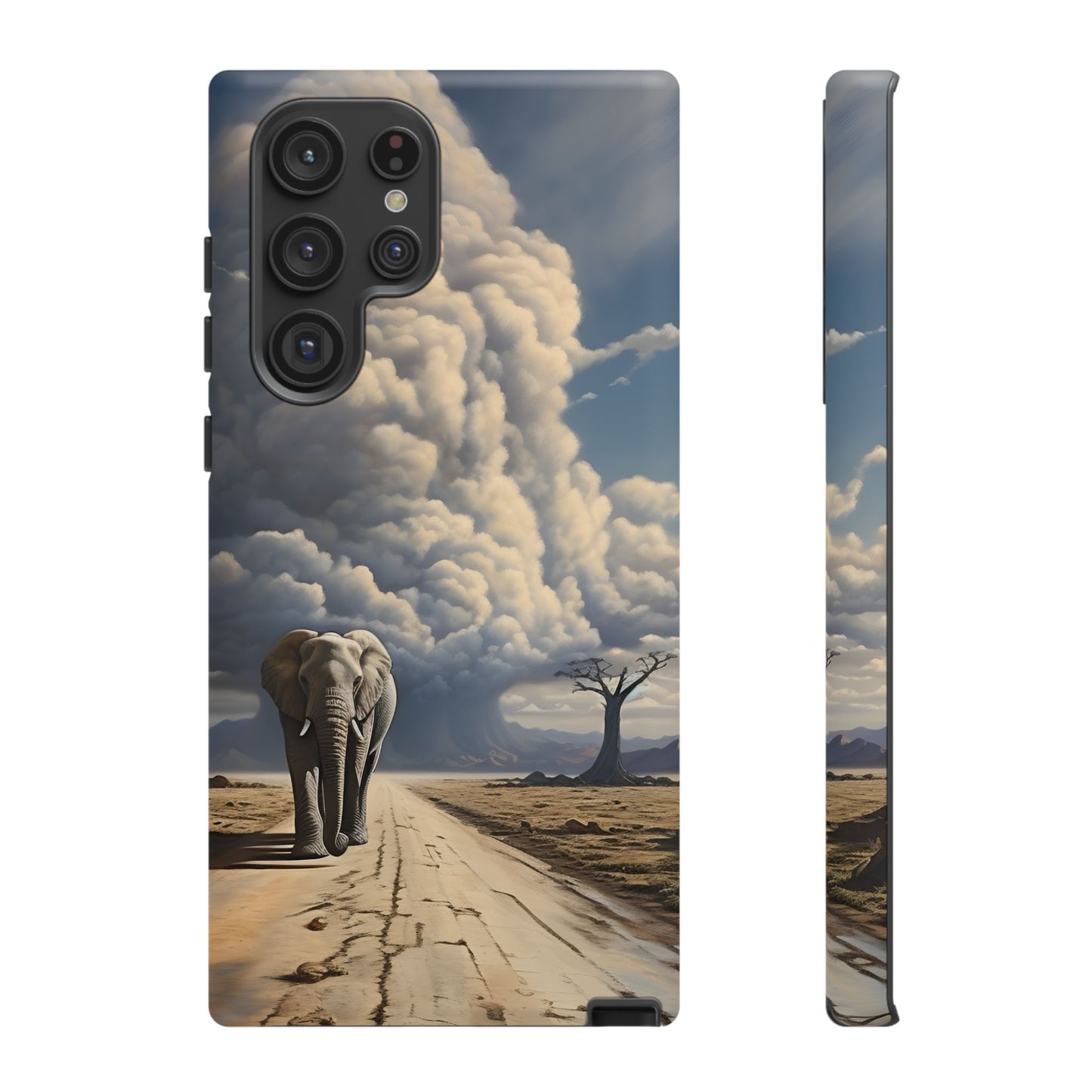 Elephant on Old Road Phone Case – Majestic Wildlife Art with Dramatic Cloud, Nature-Inspired Protective Cover