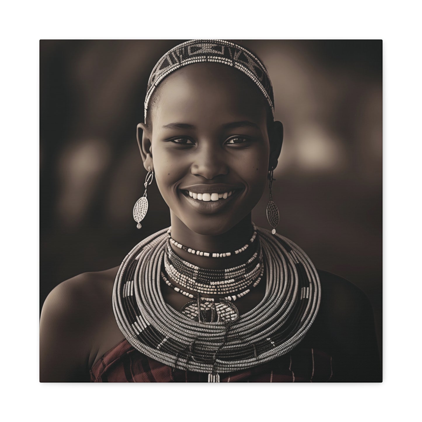 Stretched Canvas Art Print of a Smiling Maasai Woman, Ethnic Wall Décor, Home, Office, Cultural Celebration, Gift Idea