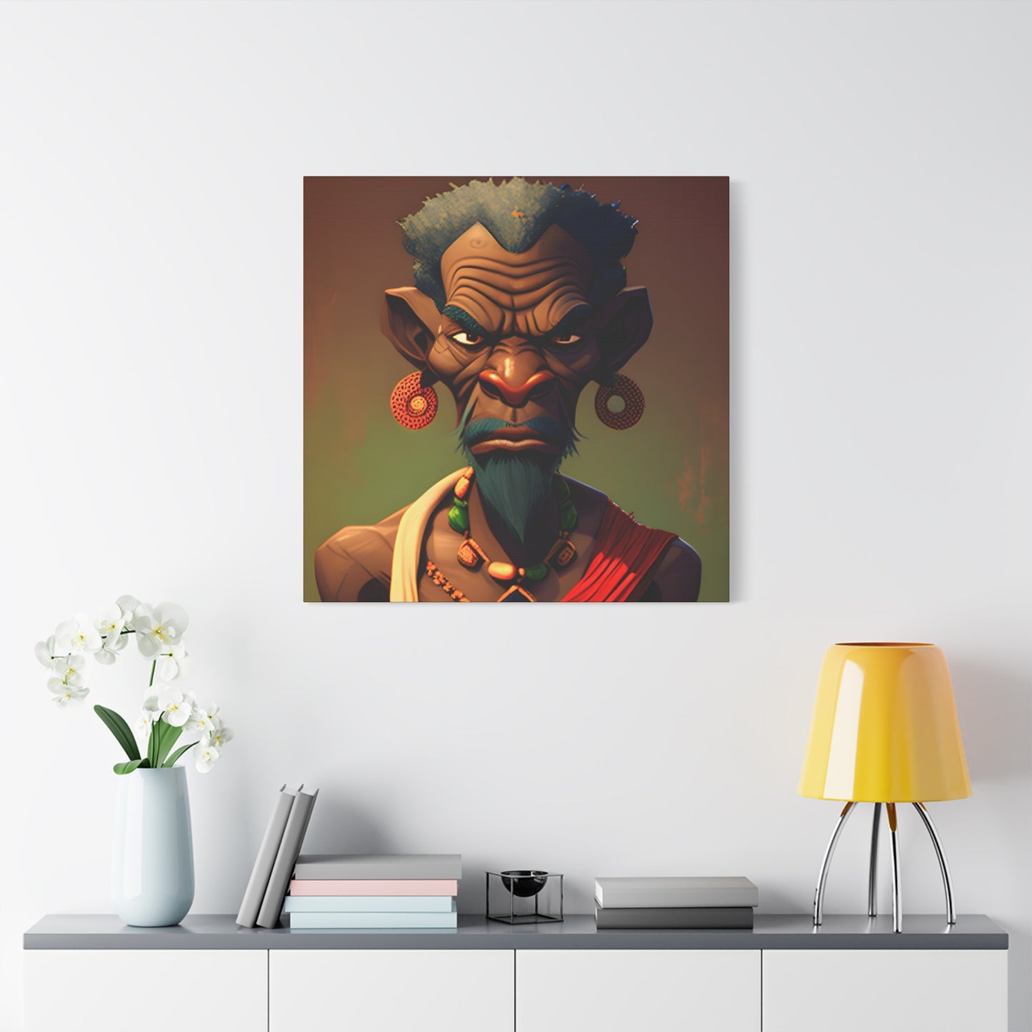 Afro Futurist Tribal Elder Portrait – Bold African Character Art Canvas Print, Home Decor, Ethnic Portrait, African Culture Print, Art Gift for Collectors