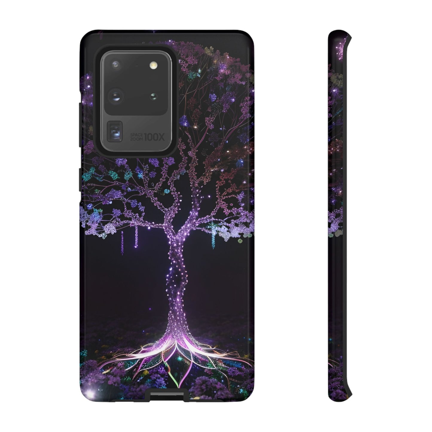 Dark Purple Tree Phone Case – Luminous Nature Art, Mystical Night Design Protective Cove