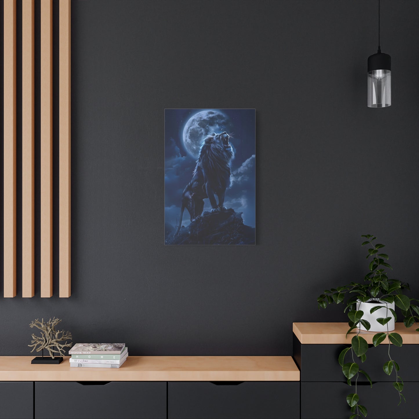 Majestic Lion Canvas Art Print, Home Decor, Wall Art, Animal Lover Gift, Moonlit Landscape, Office Wall Decoration, Afro Art