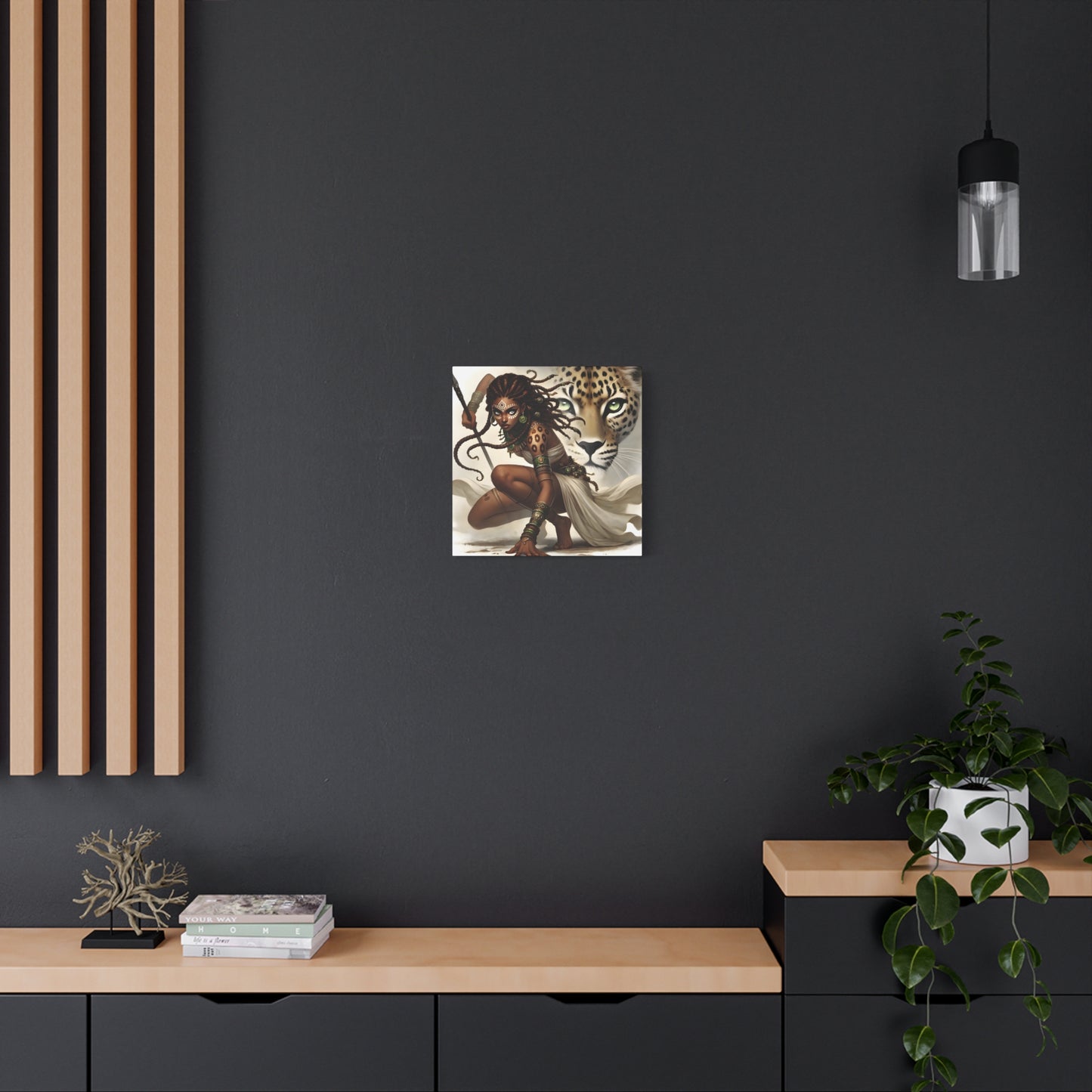 African Warrior Queen and Leopard Art – Empowering Canvas Wall Decor, Jungle Queen, Home Decor, African Art, Nature Inspired