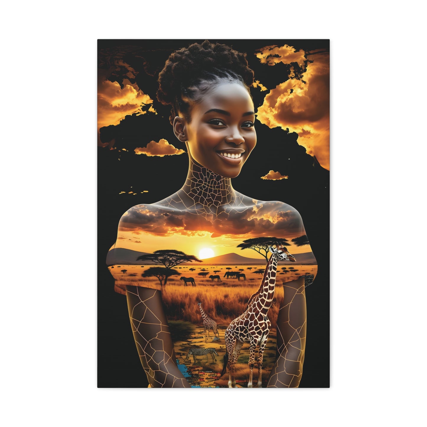 Afro Sunset Serenade Canvas Art, Inspiring Home Decor, Unique Gift, Nature Lover's Wall Art, Bohemian Chic, Animal Art, African Art