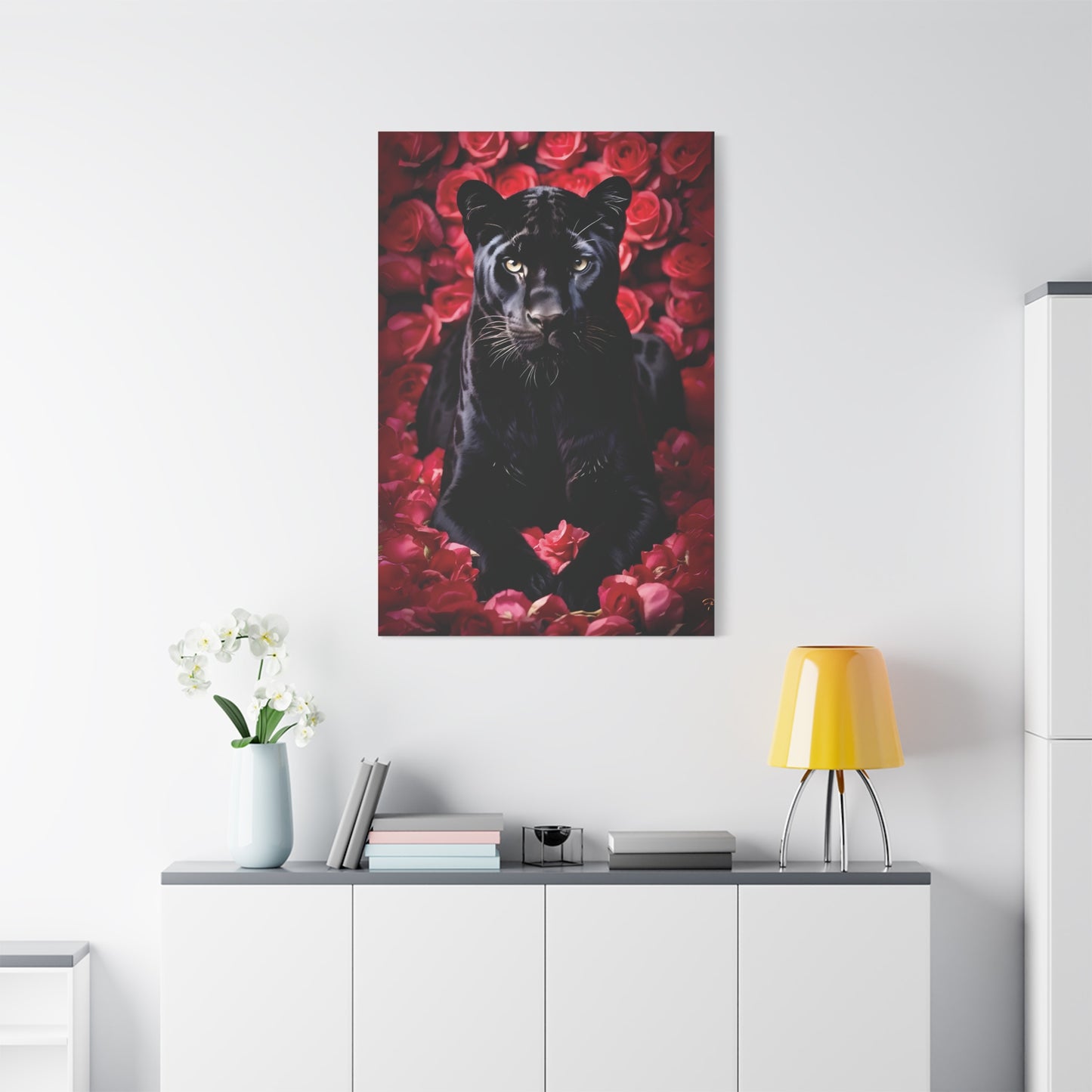 Black Panther Rose Art Canvas, Wall Decor for Animal Lovers, Unique Home Decor, Gift for Her, Nature Lover Wall Art, Floral Canvas Print