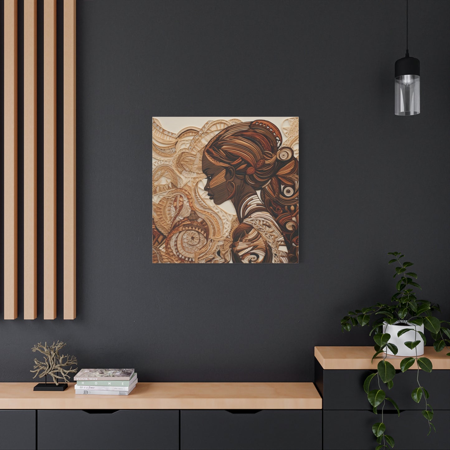 African Woman Paper Canvas Art Print – Intricate Afrocentric Wall Decor in Warm Earth Tones , Bohemian Wall Decor, Ethnic Home Decoration, Gift for Her, Tribal Art, Abstract Design, Feminine Wall Art