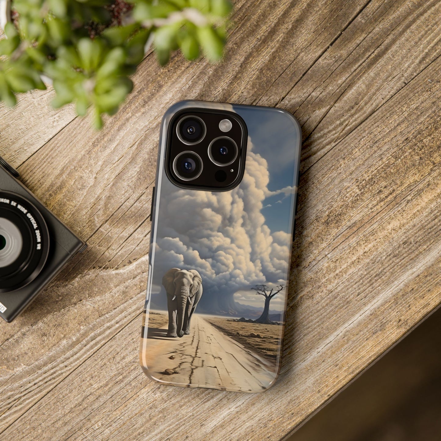 Elephant on Old Road Phone Case – Majestic Wildlife Art with Dramatic Cloud, Nature-Inspired Protective Cover