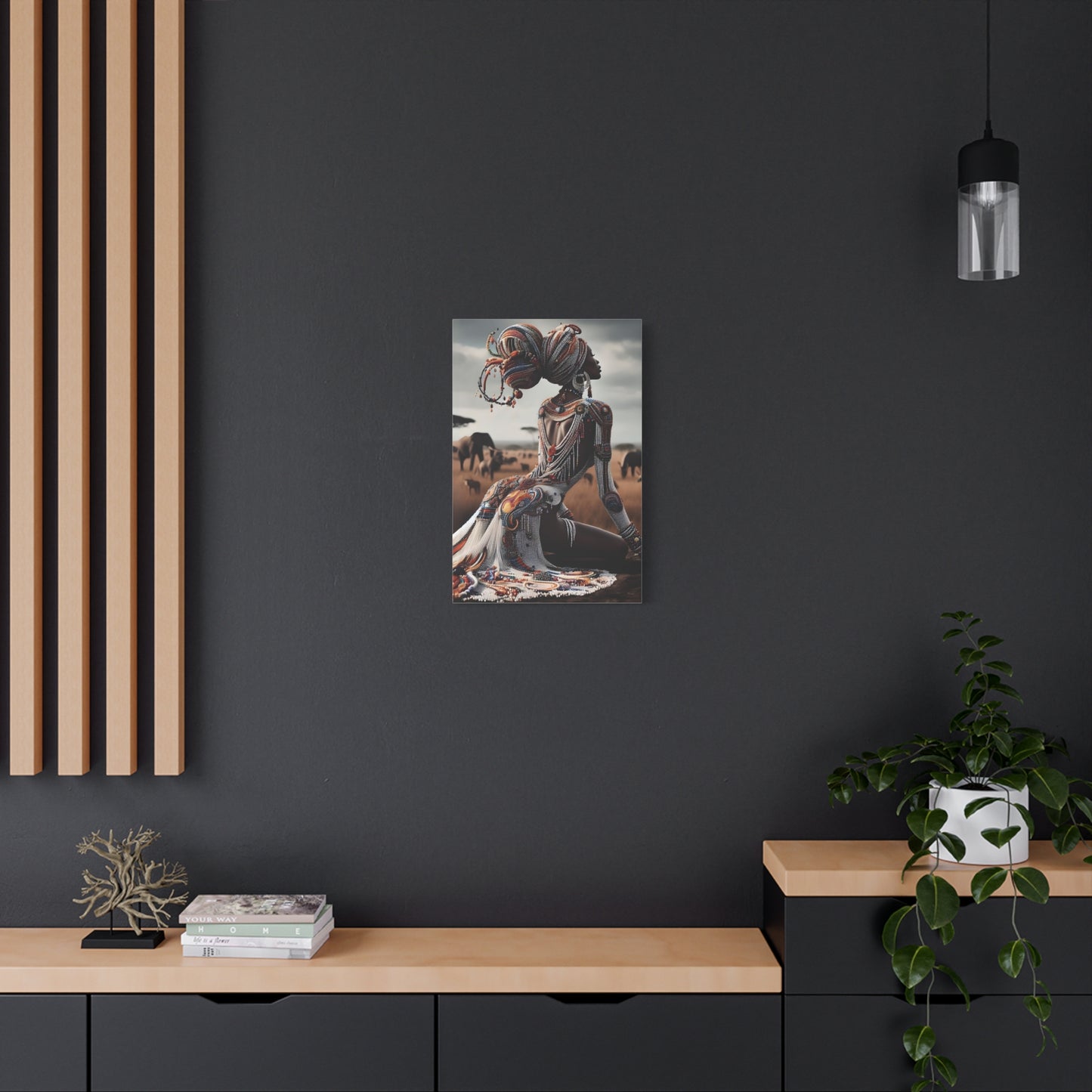 Stretched Canvas Art Piece, Vibrant African Woman Portrait, Home Decor, Gift for Art Lovers, Inspirational Wall Art, Bohemian Decor