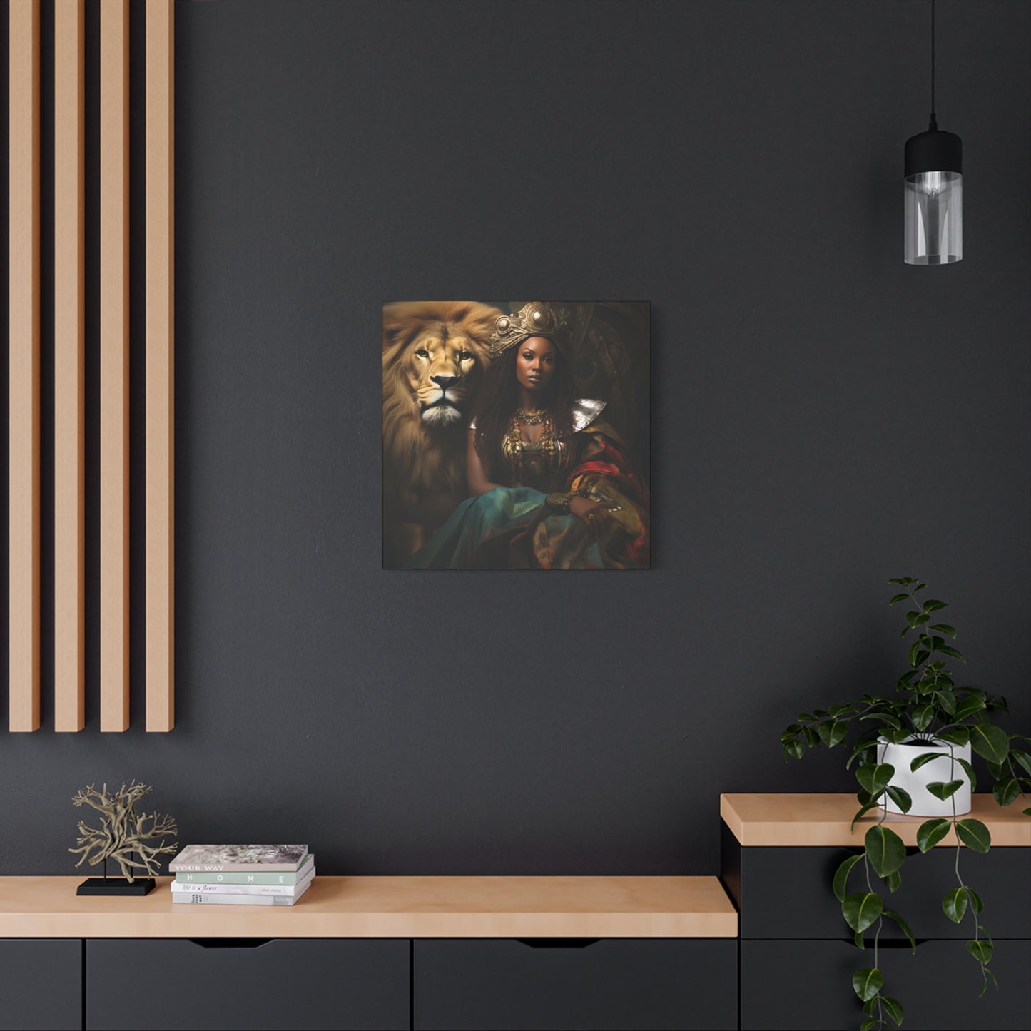 African Queen and Lion Royal Portrait – Regal Afrocentric Wall Art Print, Home Decor, Gift for Animal Lovers, Royalty Theme, Artful Decor