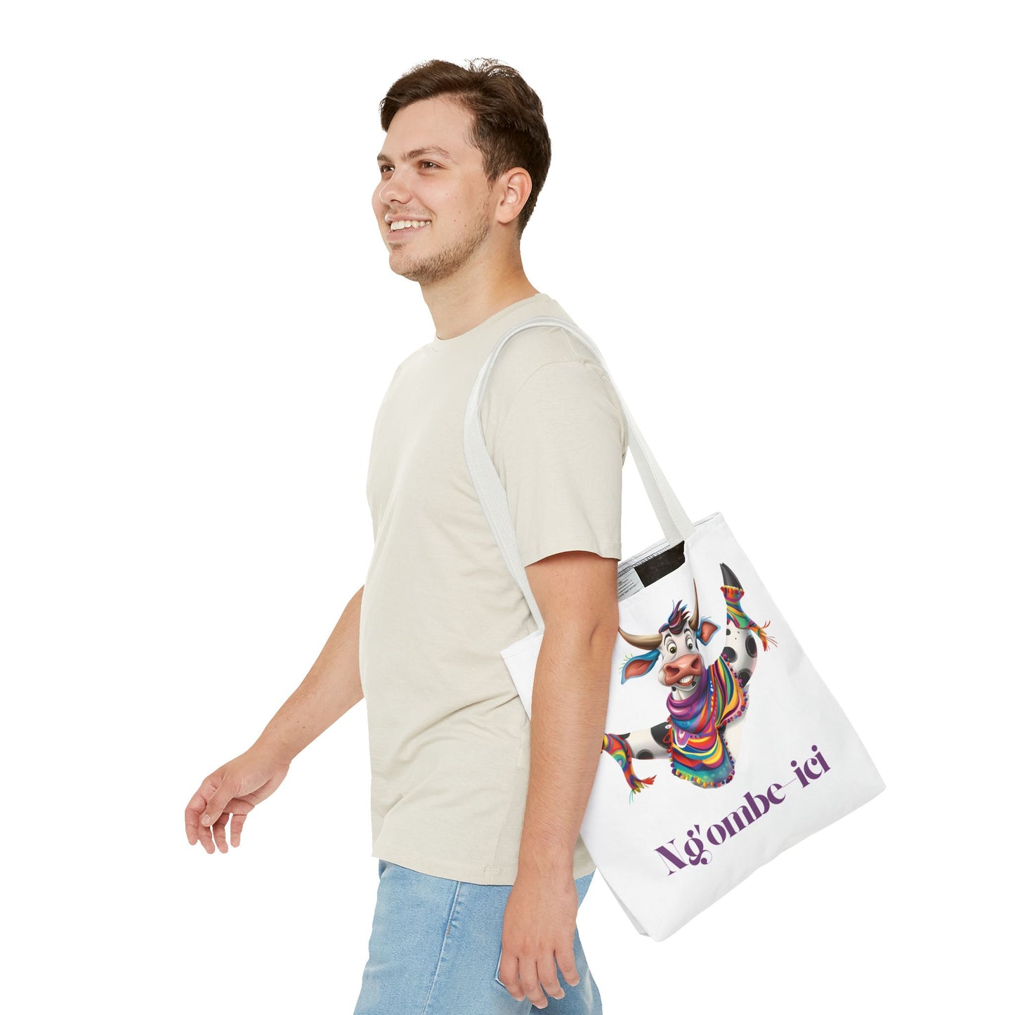 Funny Ngombe-ici Cow Tote Bag, Fun Eco-Friendly Shopping Bag, Animal Lover Gift, Festival Tote, Cute Cow Design, Mochila de Vaca