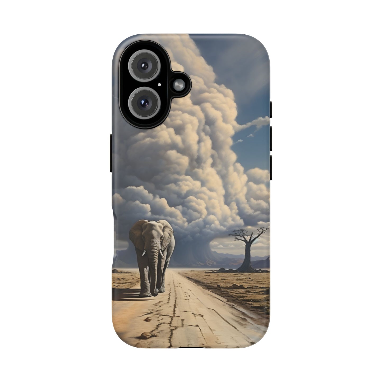 Elephant on Old Road Phone Case – Majestic Wildlife Art with Dramatic Cloud, Nature-Inspired Protective Cover