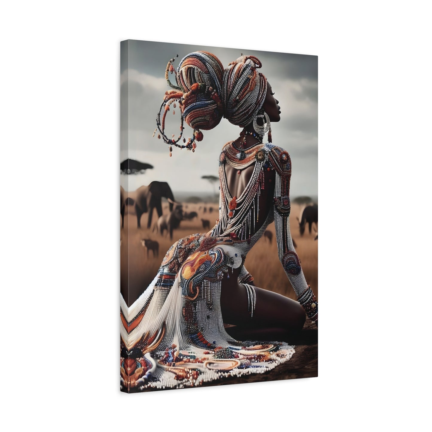 Stretched Canvas Art Piece, Vibrant African Woman Portrait, Home Decor, Gift for Art Lovers, Inspirational Wall Art, Bohemian Decor