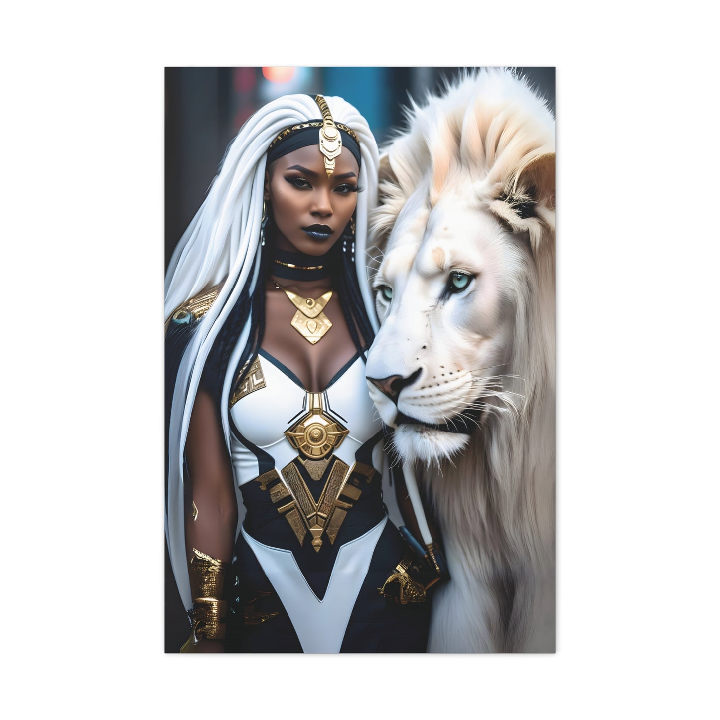 Afrofuturistic Warrior Queen Art Print – Lion Power & African Royalty - Powerful Artwork with Regal Themes, Home Decor, Perfect Gift for Art Lovers, Wall Hanging, Inspirational Decor