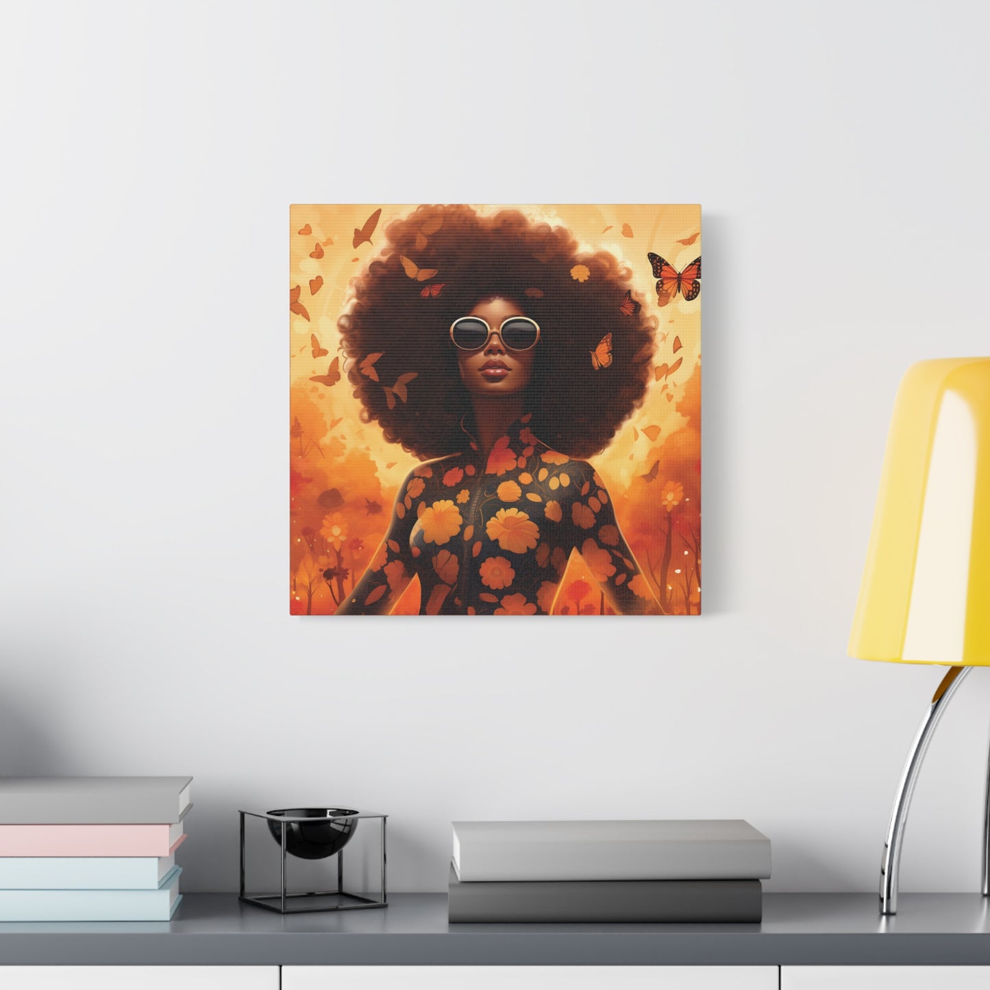 Floral Canvas Art, Bohemian Wall Decor, Afrocentric Home Decor, Vibrant Modern Art, Unique Gift Idea, Orange Butterfly Artwork