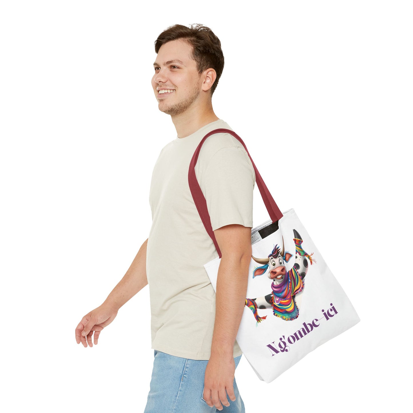 Funny Ngombe-ici Cow Tote Bag, Fun Eco-Friendly Shopping Bag, Animal Lover Gift, Festival Tote, Cute Cow Design, Mochila de Vaca