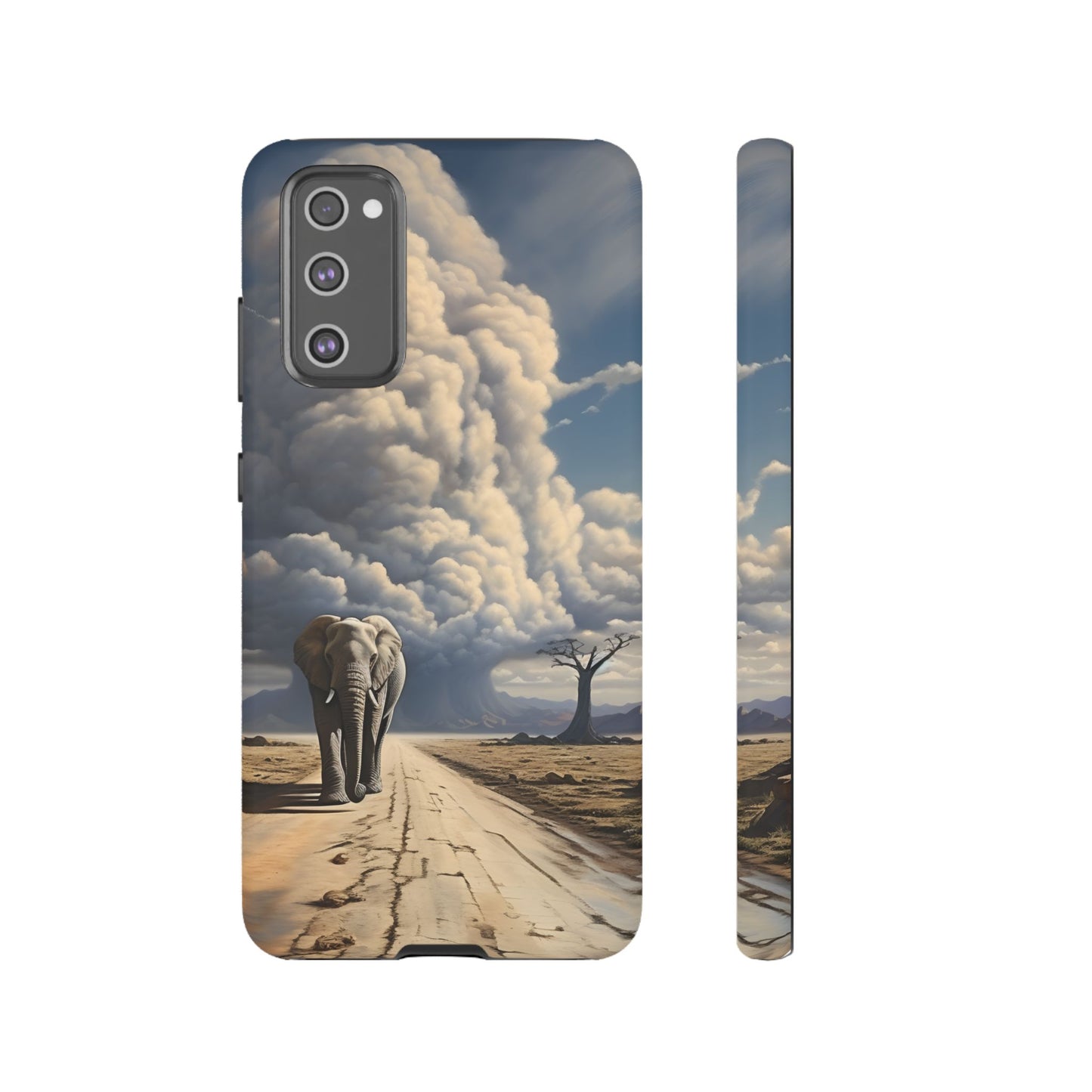 Elephant on Old Road Phone Case – Majestic Wildlife Art with Dramatic Cloud, Nature-Inspired Protective Cover