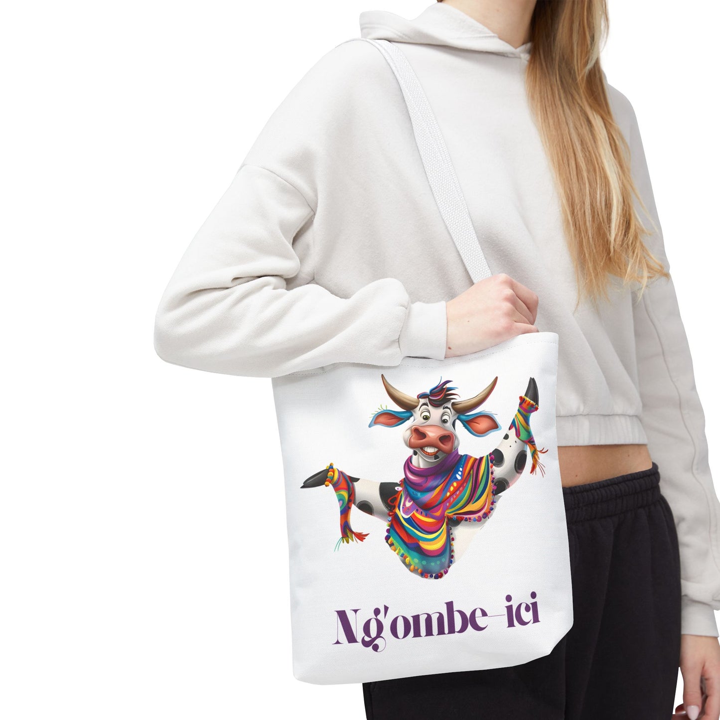 Funny Ngombe-ici Cow Tote Bag, Fun Eco-Friendly Shopping Bag, Animal Lover Gift, Festival Tote, Cute Cow Design, Mochila de Vaca