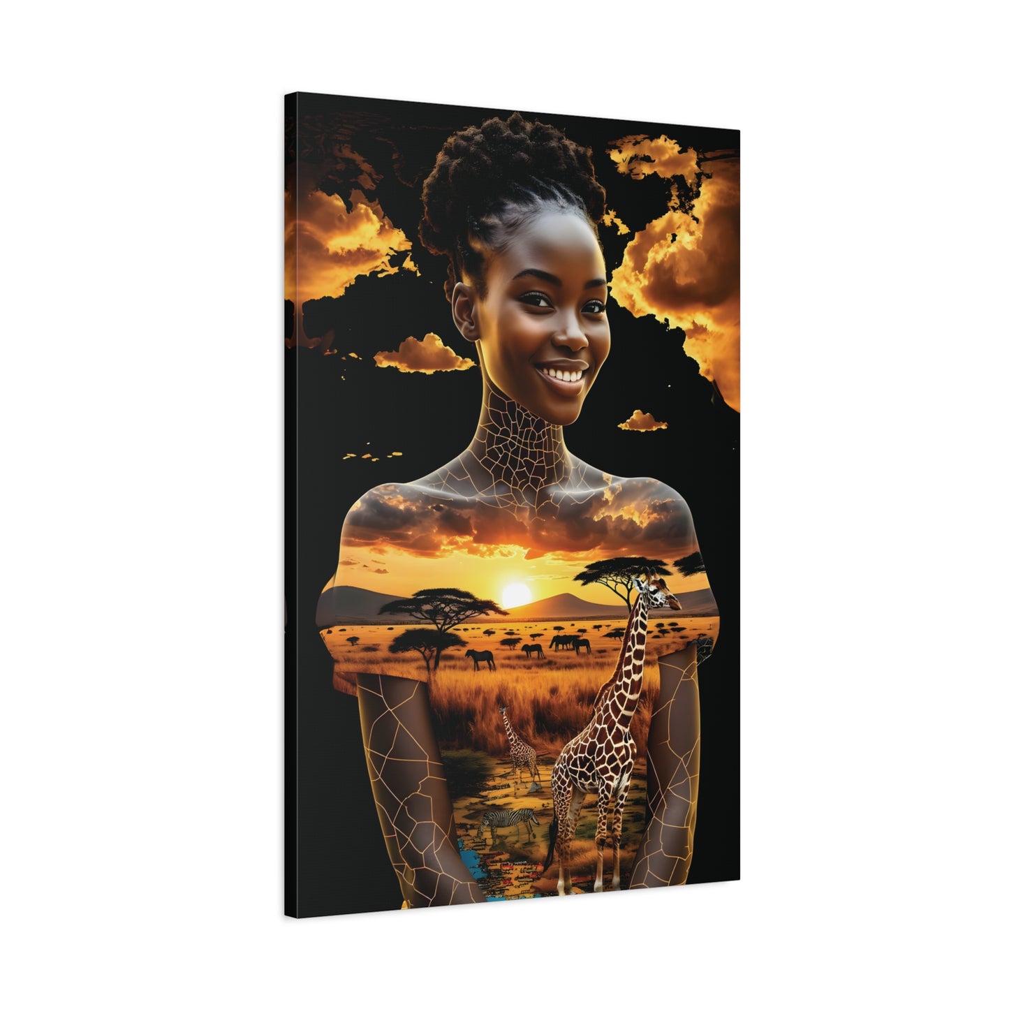 Afro Sunset Serenade Canvas Art, Inspiring Home Decor, Unique Gift, Nature Lover's Wall Art, Bohemian Chic, Animal Art, African Art