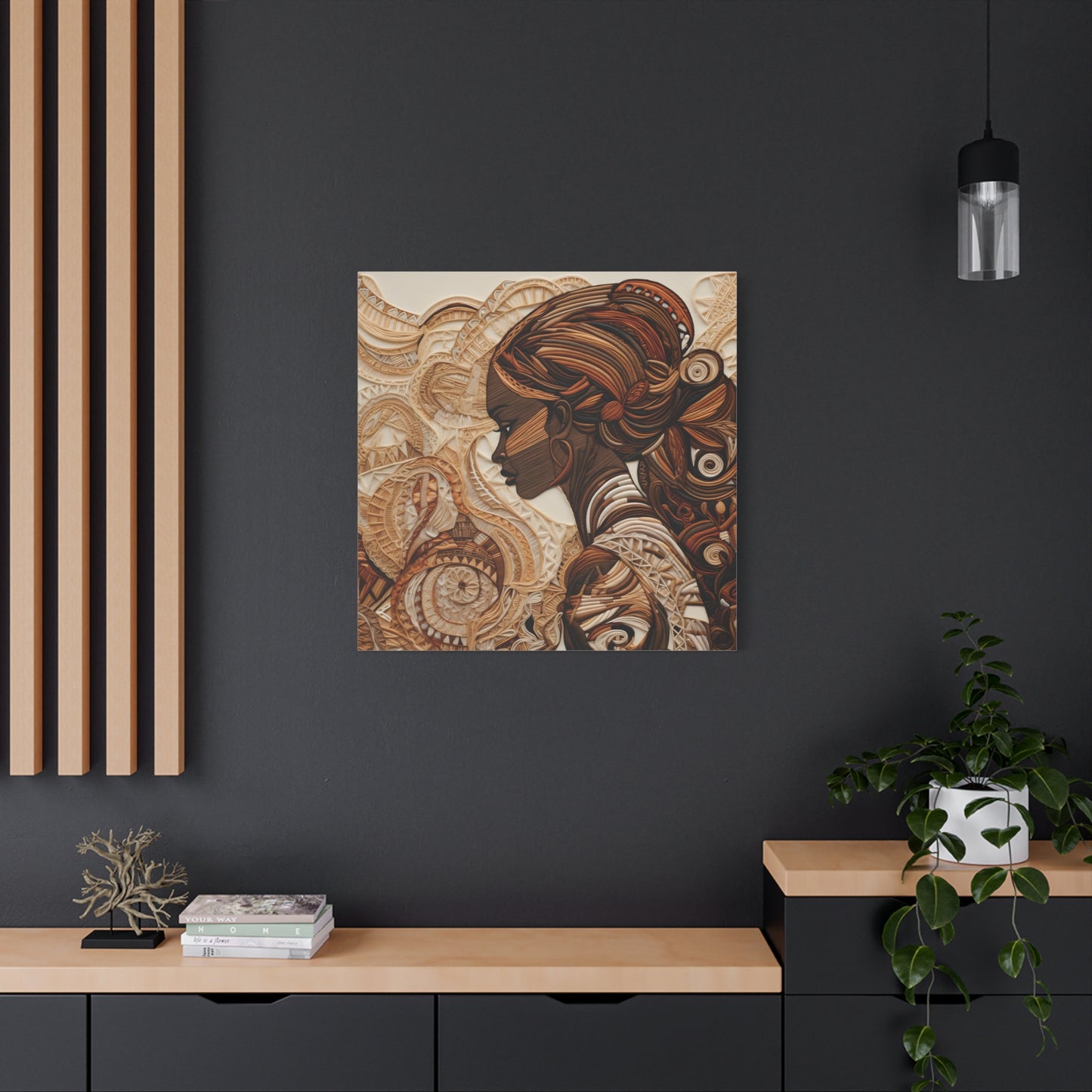 African Woman Paper Canvas Art Print – Intricate Afrocentric Wall Decor in Warm Earth Tones , Bohemian Wall Decor, Ethnic Home Decoration, Gift for Her, Tribal Art, Abstract Design, Feminine Wall Art