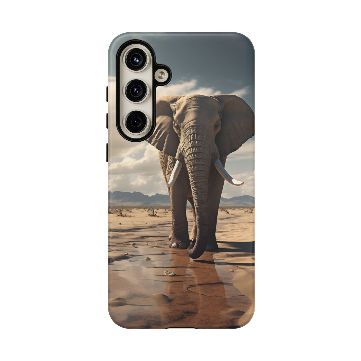 Elephant Drinking Water Phone Case - Wildlife Art in Dry Landscape Design, Nature-Inspired Protective Cover