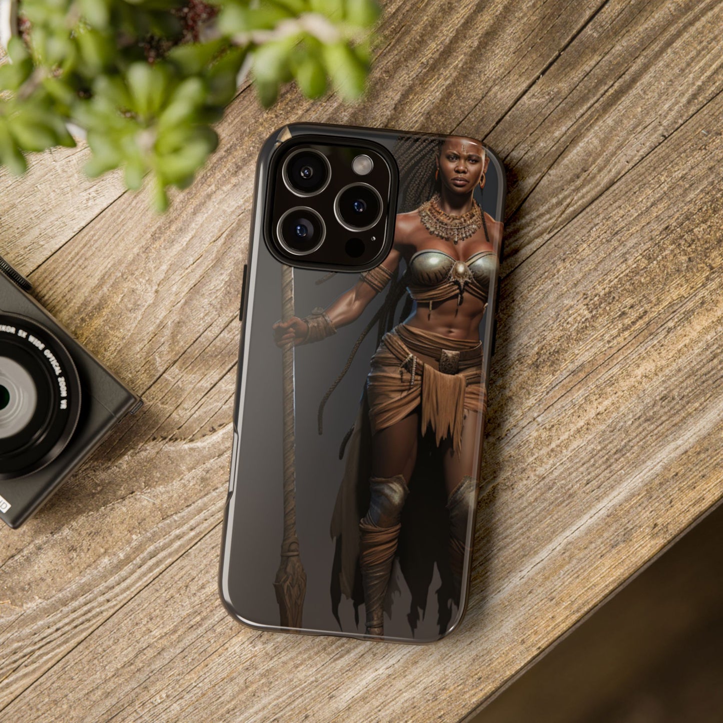 African Female Warrior Phone Case – Powerful Spear-Wielding Tribal Art Design, Bold Protective Cover