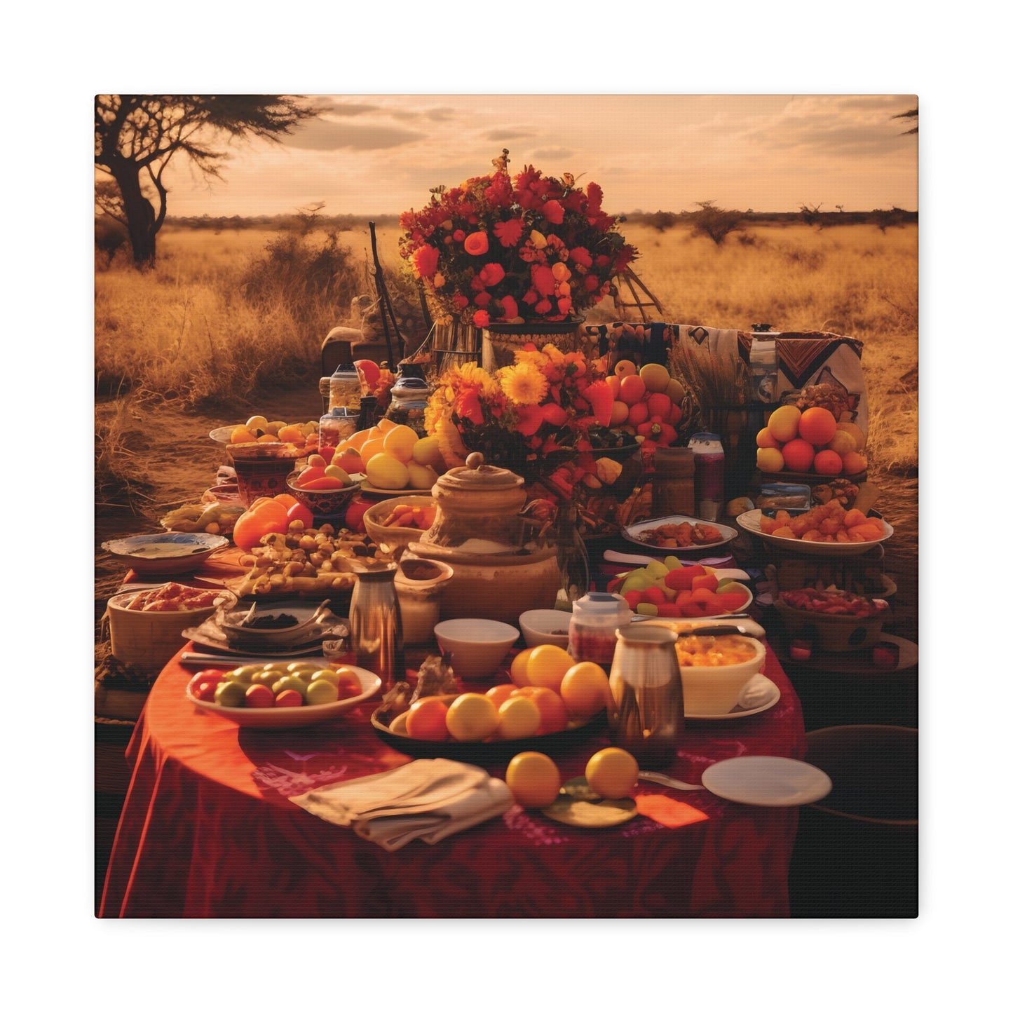 Afrocentric Food Art Print – Bold Culinary Canvas Wall Art, Home Decor, Nature Landscape, Kitchen Wall Decor, Gift for Foodies, Farmhouse Style