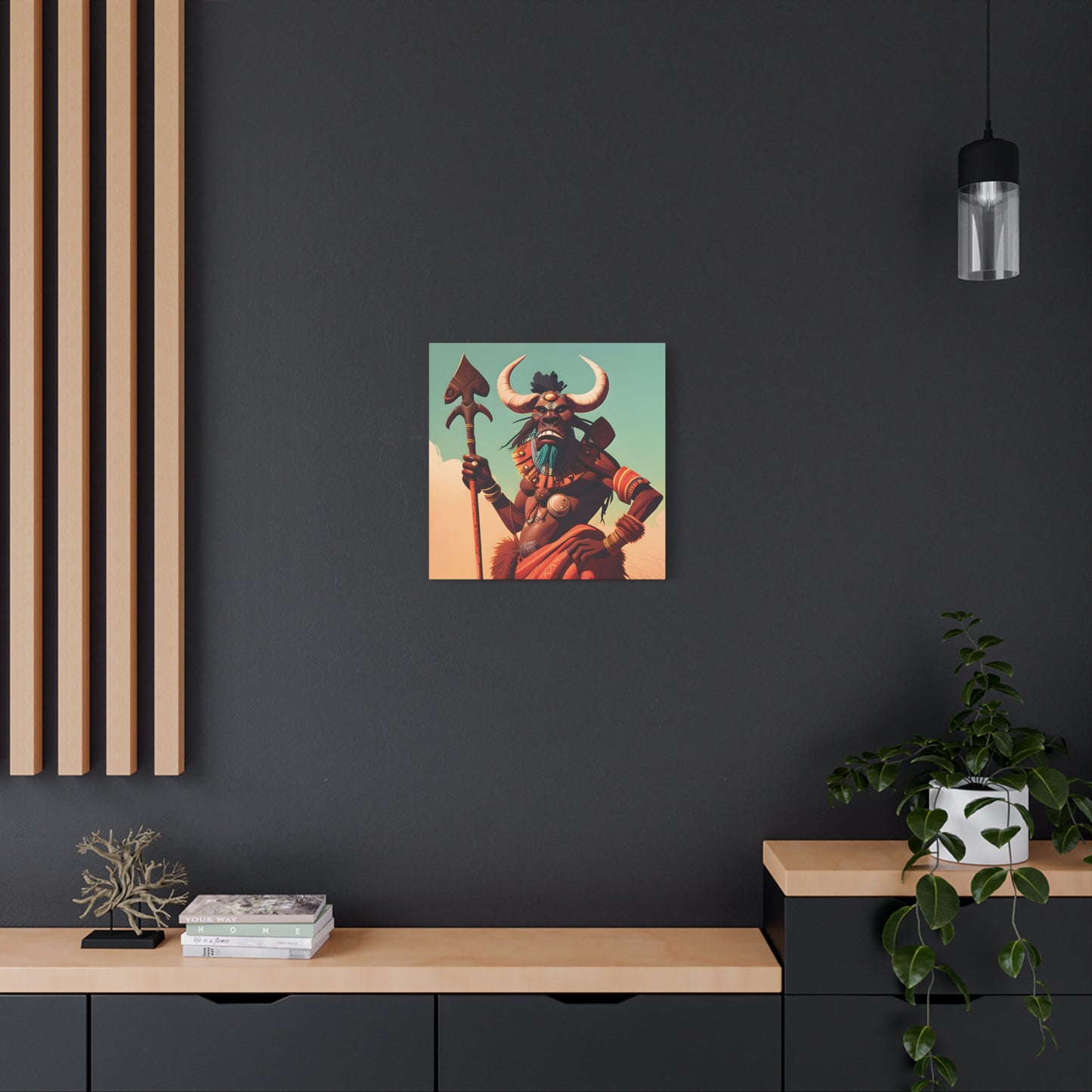 Bold African Tribal Warrior Canvas Art Print, Tribal Wall Decor, Cultural Artwork, Boho Home Decor, Unique Gifts for Him,Warrior Bull Spirit Art