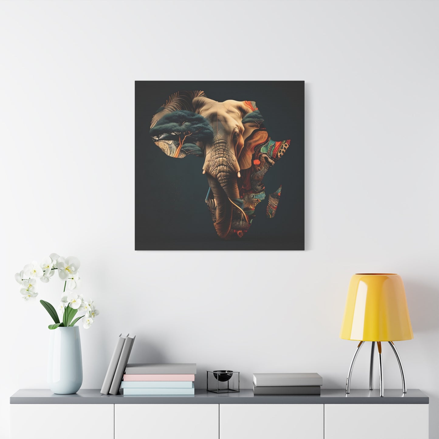 African Elephant Map Art – Tribal Wildlife Wall Decor of Africa Continent Stretched Canvas Art Print, Africa, Elephant Design, Home Decor, Wall Art, Wildlife Lover Gift, Art for Nature Enthusiasts