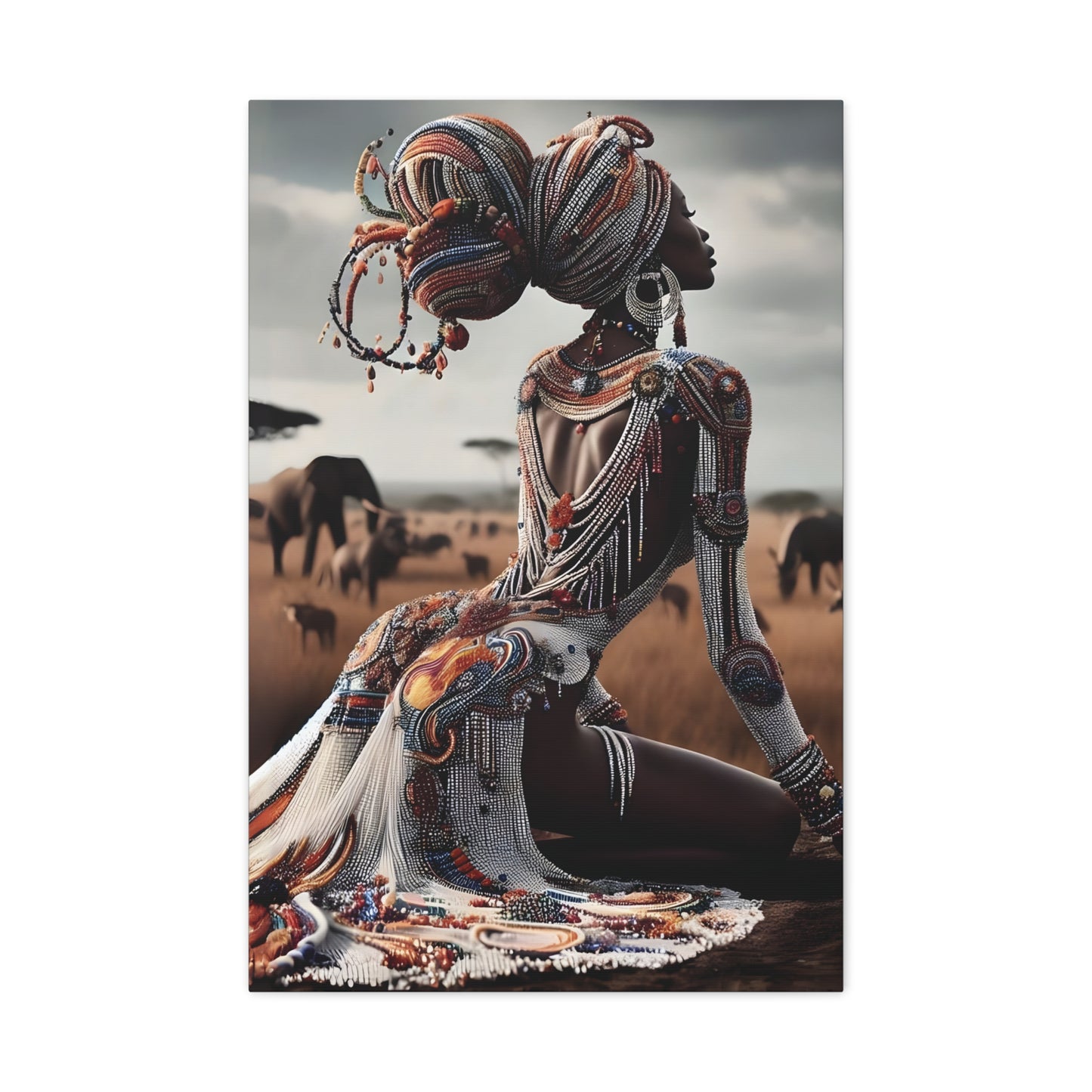 Stretched Canvas Art Piece, Vibrant African Woman Portrait, Home Decor, Gift for Art Lovers, Inspirational Wall Art, Bohemian Decor