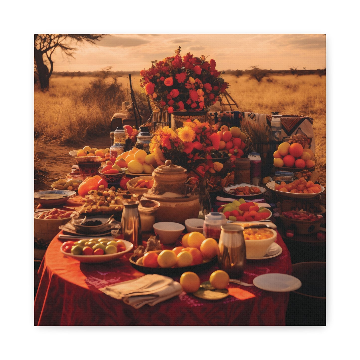 Afrocentric Food Art Print – Bold Culinary Canvas Wall Art, Home Decor, Nature Landscape, Kitchen Wall Decor, Gift for Foodies, Farmhouse Style