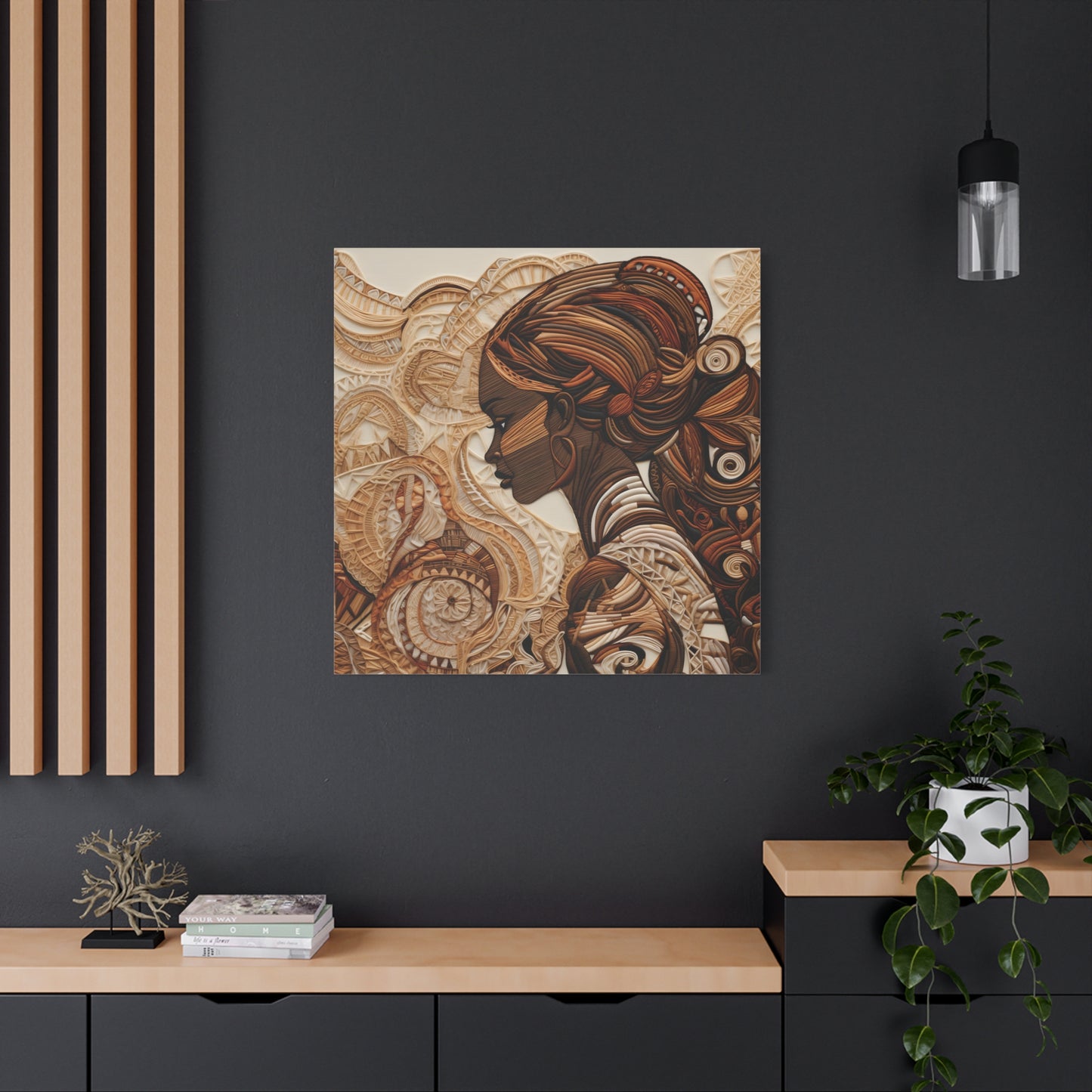 African Woman Paper Canvas Art Print – Intricate Afrocentric Wall Decor in Warm Earth Tones , Bohemian Wall Decor, Ethnic Home Decoration, Gift for Her, Tribal Art, Abstract Design, Feminine Wall Art