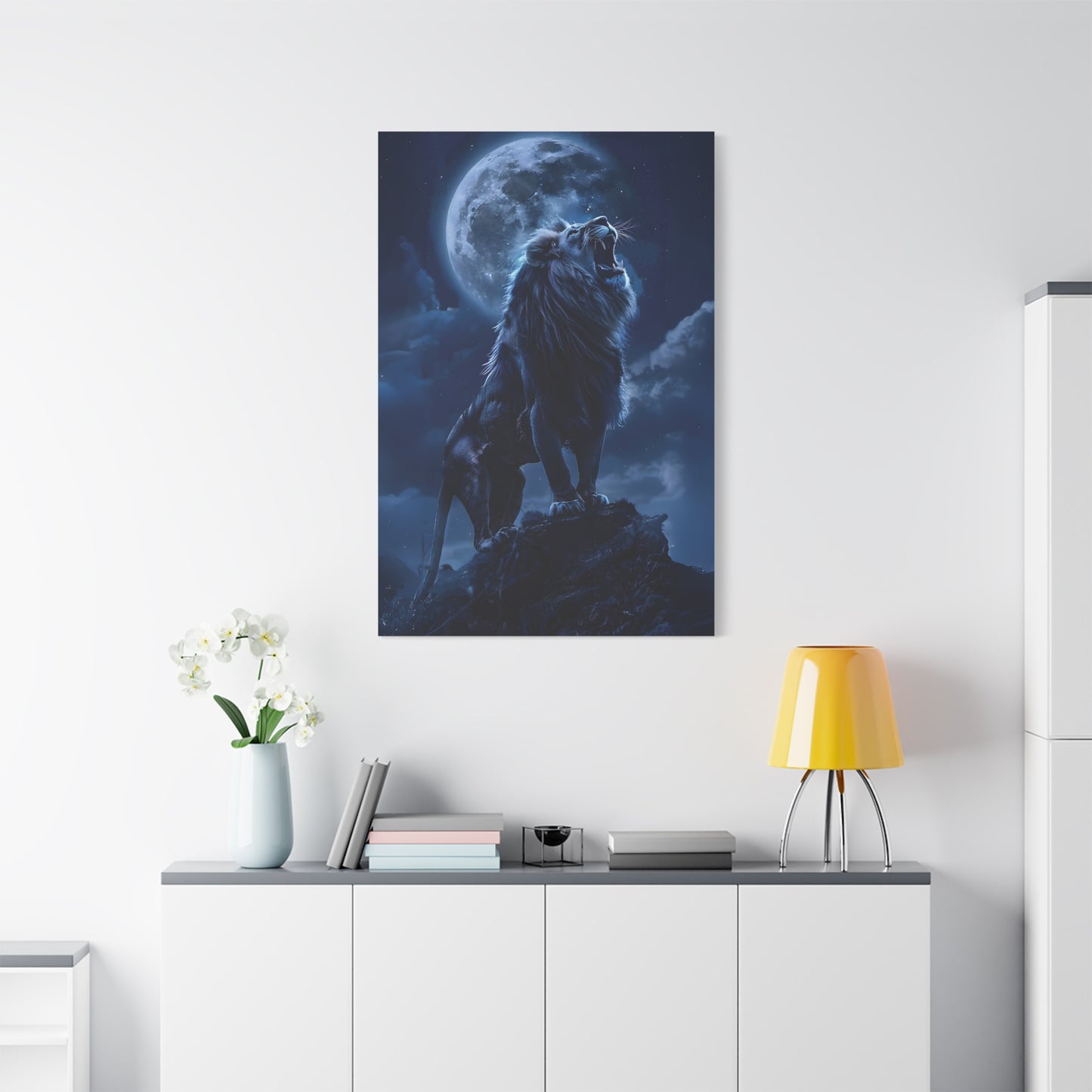 Majestic Lion Canvas Art Print, Home Decor, Wall Art, Animal Lover Gift, Moonlit Landscape, Office Wall Decoration, Afro Art