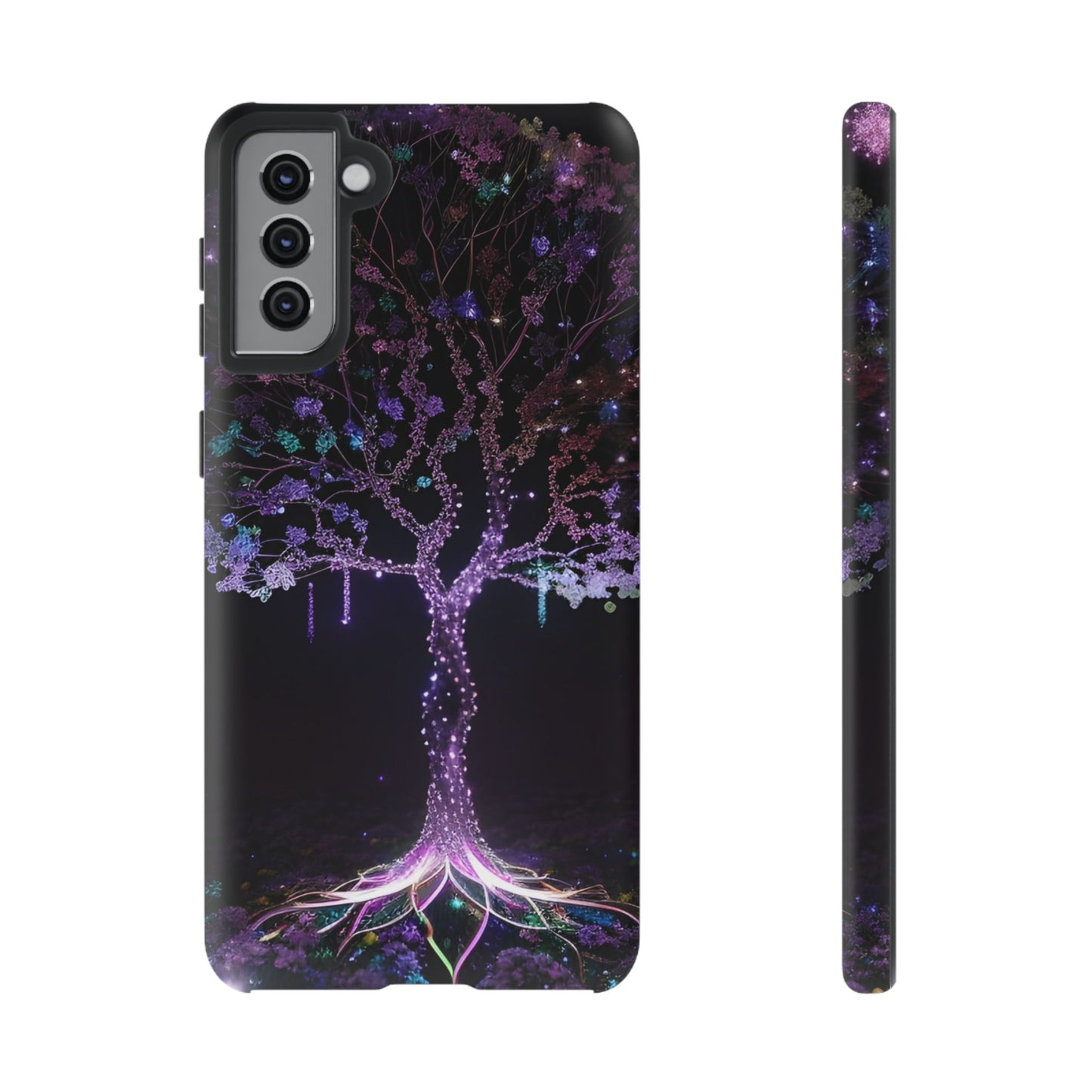 Dark Purple Tree Phone Case – Luminous Nature Art, Mystical Night Design Protective Cove