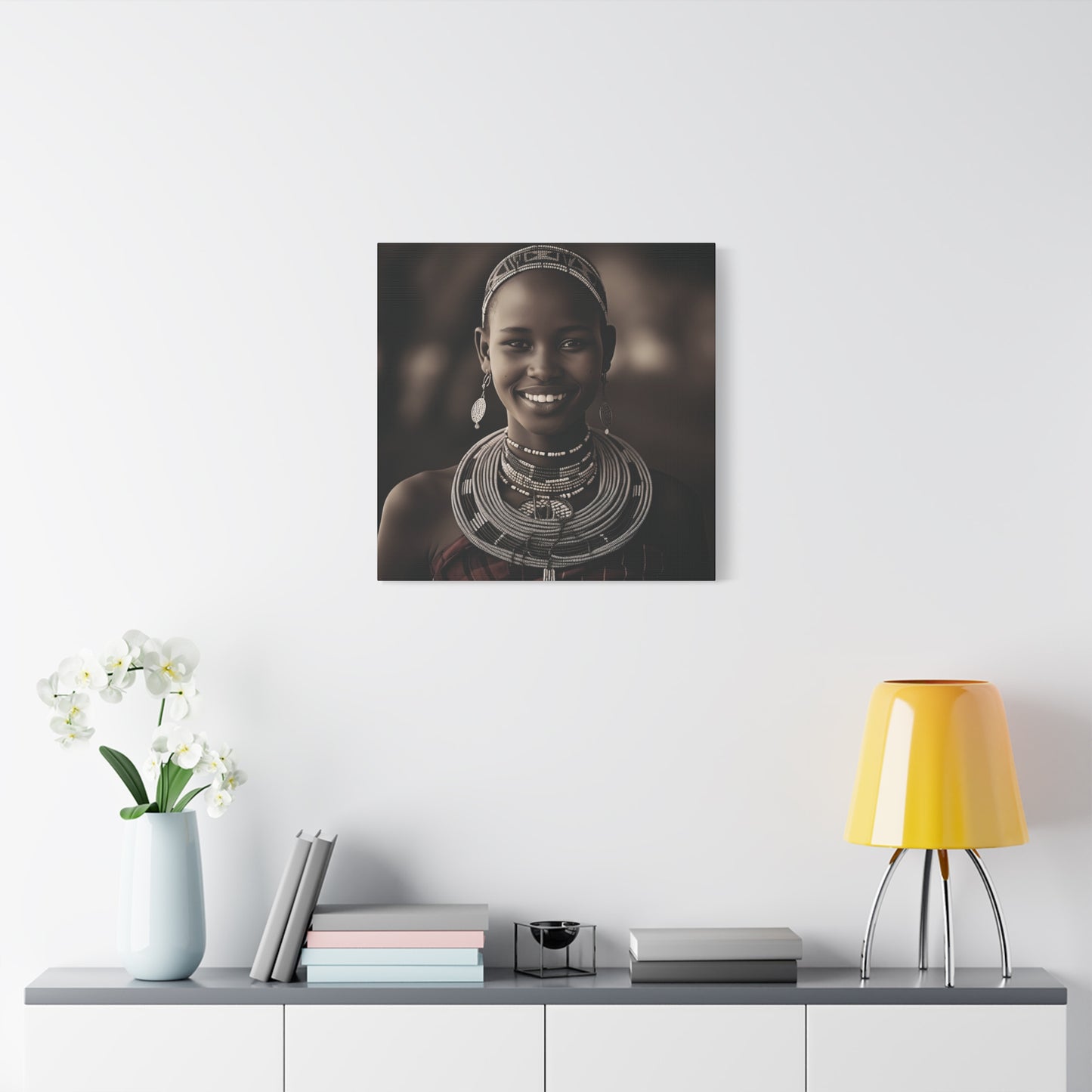Stretched Canvas Art Print of a Smiling Maasai Woman, Ethnic Wall Décor, Home, Office, Cultural Celebration, Gift Idea