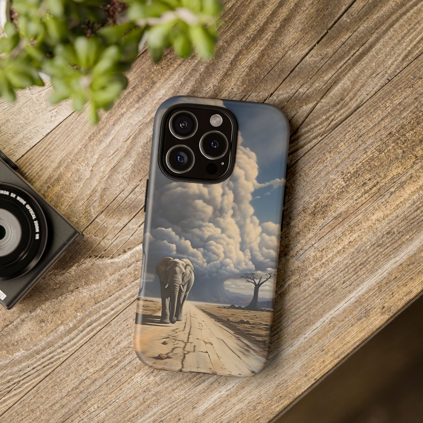 Elephant on Old Road Phone Case – Majestic Wildlife Art with Dramatic Cloud, Nature-Inspired Protective Cover
