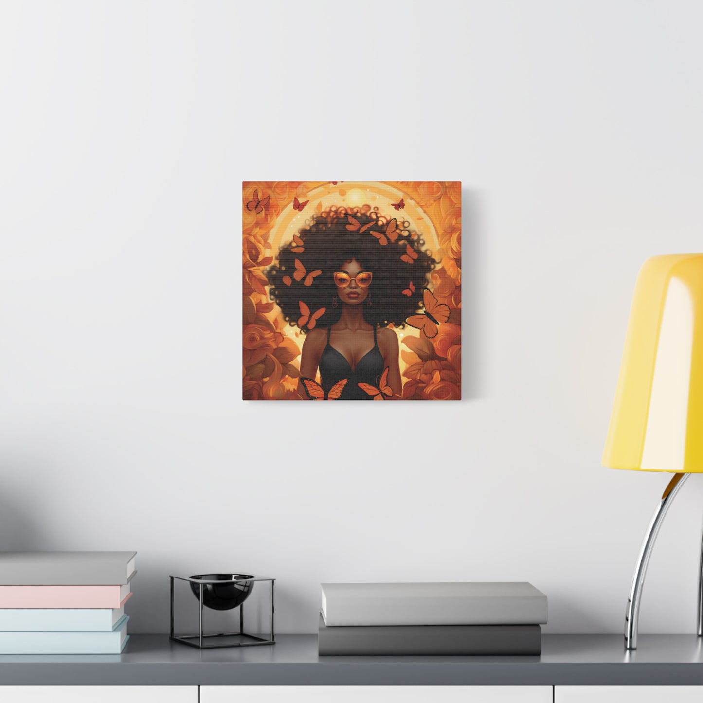 Vibrant Afro Woman Canvas Art, Boho Wall Decor, Unique Gift for Home, Butterfly and Flower Print, Black Art for All Occasions