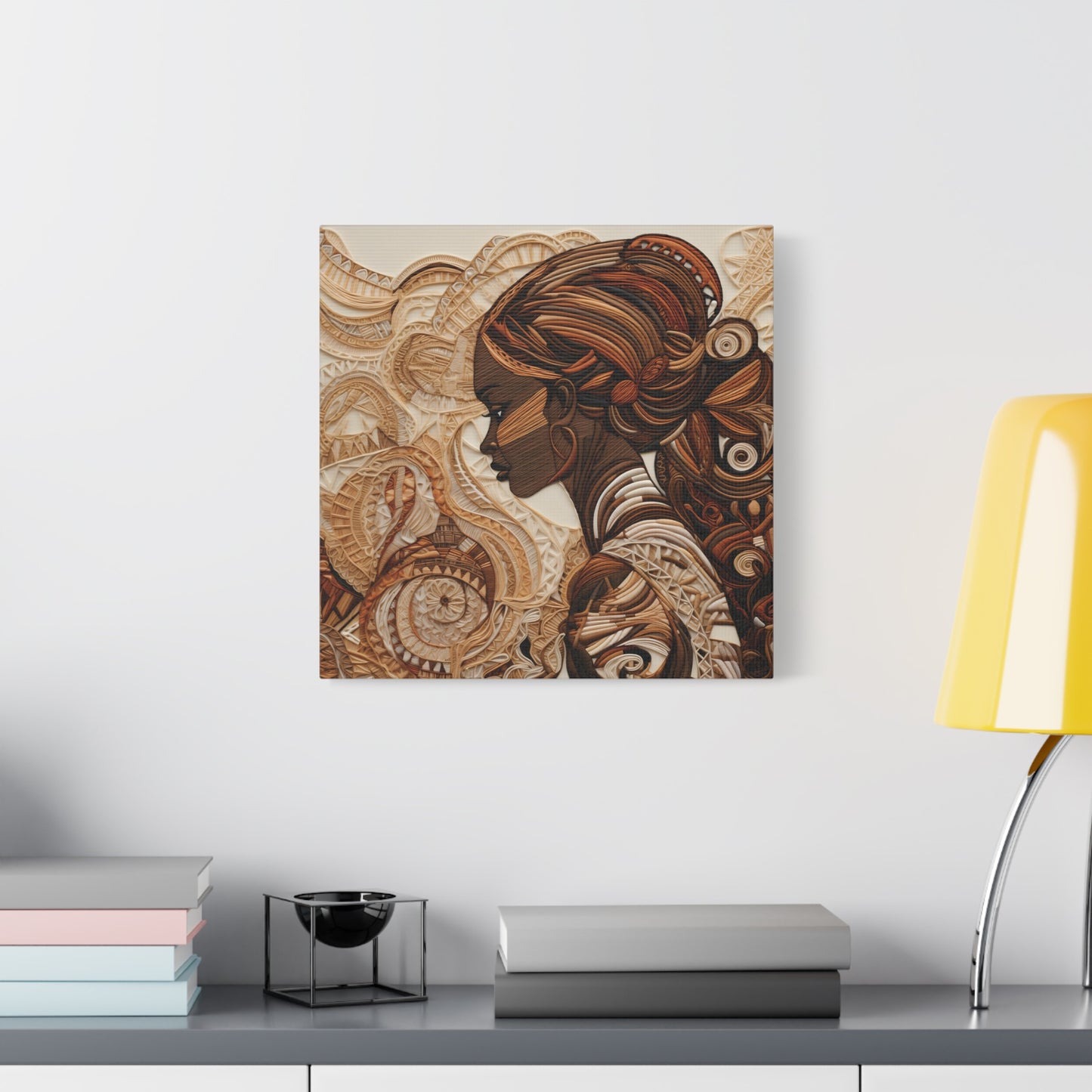African Woman Paper Canvas Art Print – Intricate Afrocentric Wall Decor in Warm Earth Tones , Bohemian Wall Decor, Ethnic Home Decoration, Gift for Her, Tribal Art, Abstract Design, Feminine Wall Art