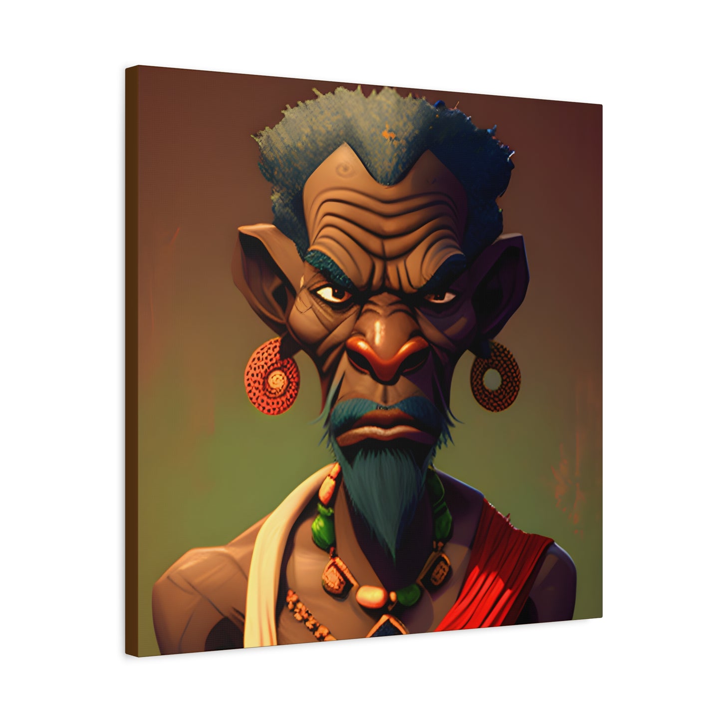 Afro Futurist Tribal Elder Portrait – Bold African Character Art Canvas Print, Home Decor, Ethnic Portrait, African Culture Print, Art Gift for Collectors
