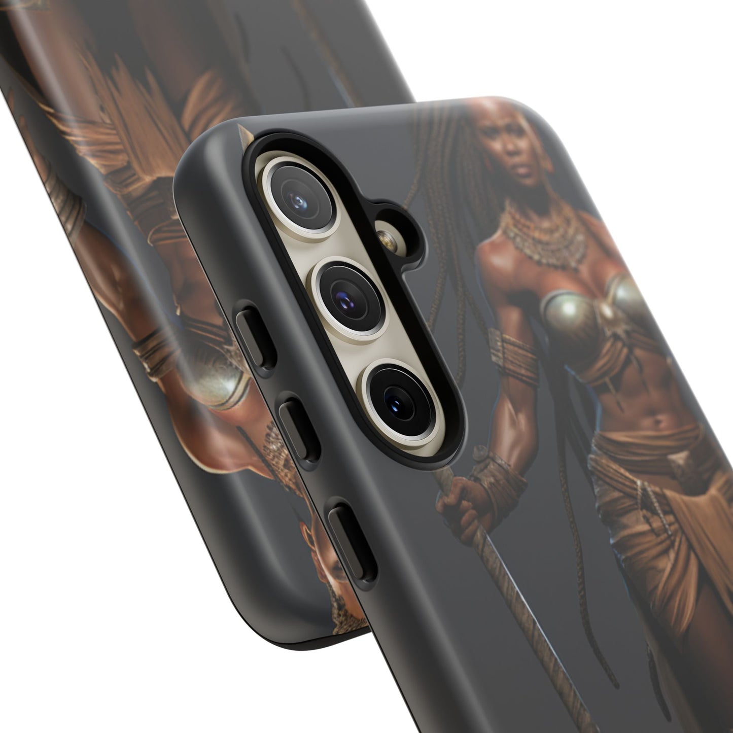 African Female Warrior Phone Case – Powerful Spear-Wielding Tribal Art Design, Bold Protective Cover