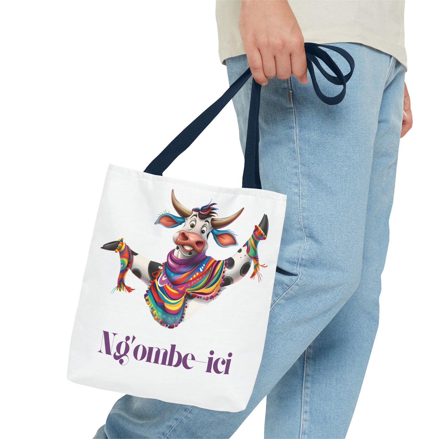 Funny Ngombe-ici Cow Tote Bag, Fun Eco-Friendly Shopping Bag, Animal Lover Gift, Festival Tote, Cute Cow Design, Mochila de Vaca
