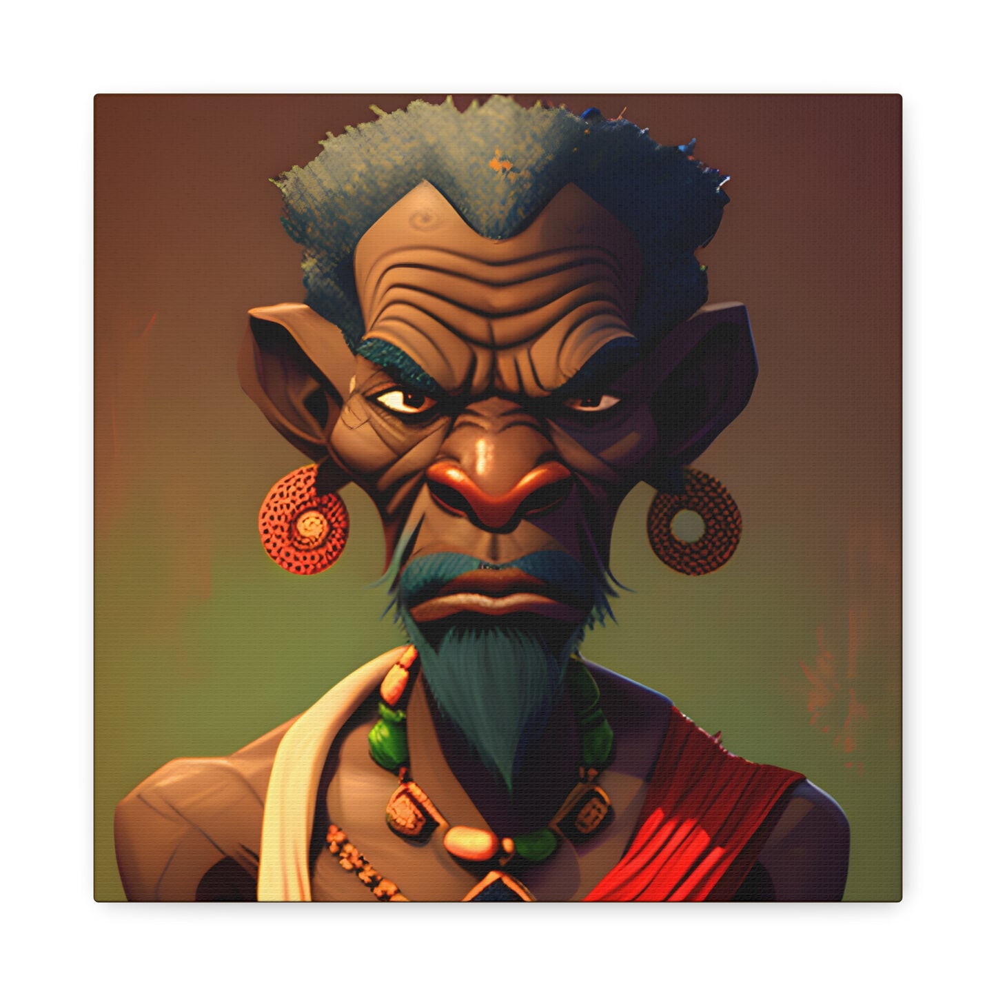Afro Futurist Tribal Elder Portrait – Bold African Character Art Canvas Print, Home Decor, Ethnic Portrait, African Culture Print, Art Gift for Collectors